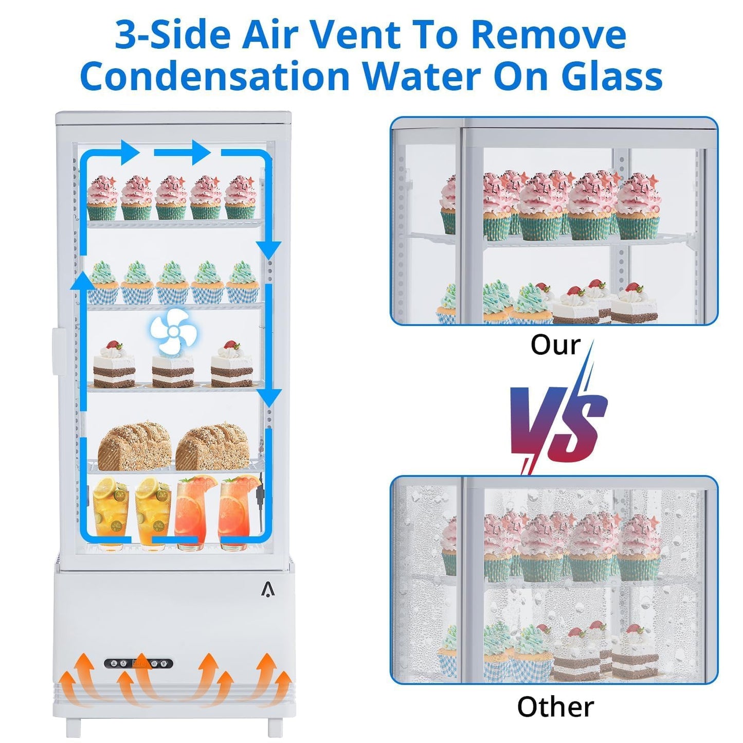 Countertop Display Refrigerator 3.4 Cu.ft, 4-Tier LED Pastry Cooler, Sliding Door, Adjustable Shelves, Commercial Fridge for Bakery Cafe Restaurant, Frost-Free, Black