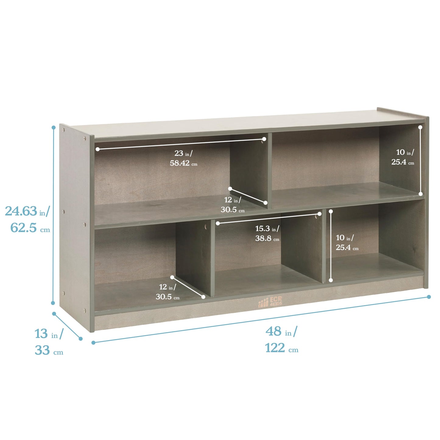 ECR4Kids 5-Compartment Mobile Storage Cabinet, Toddler, Classroom Furniture, Grey Wash