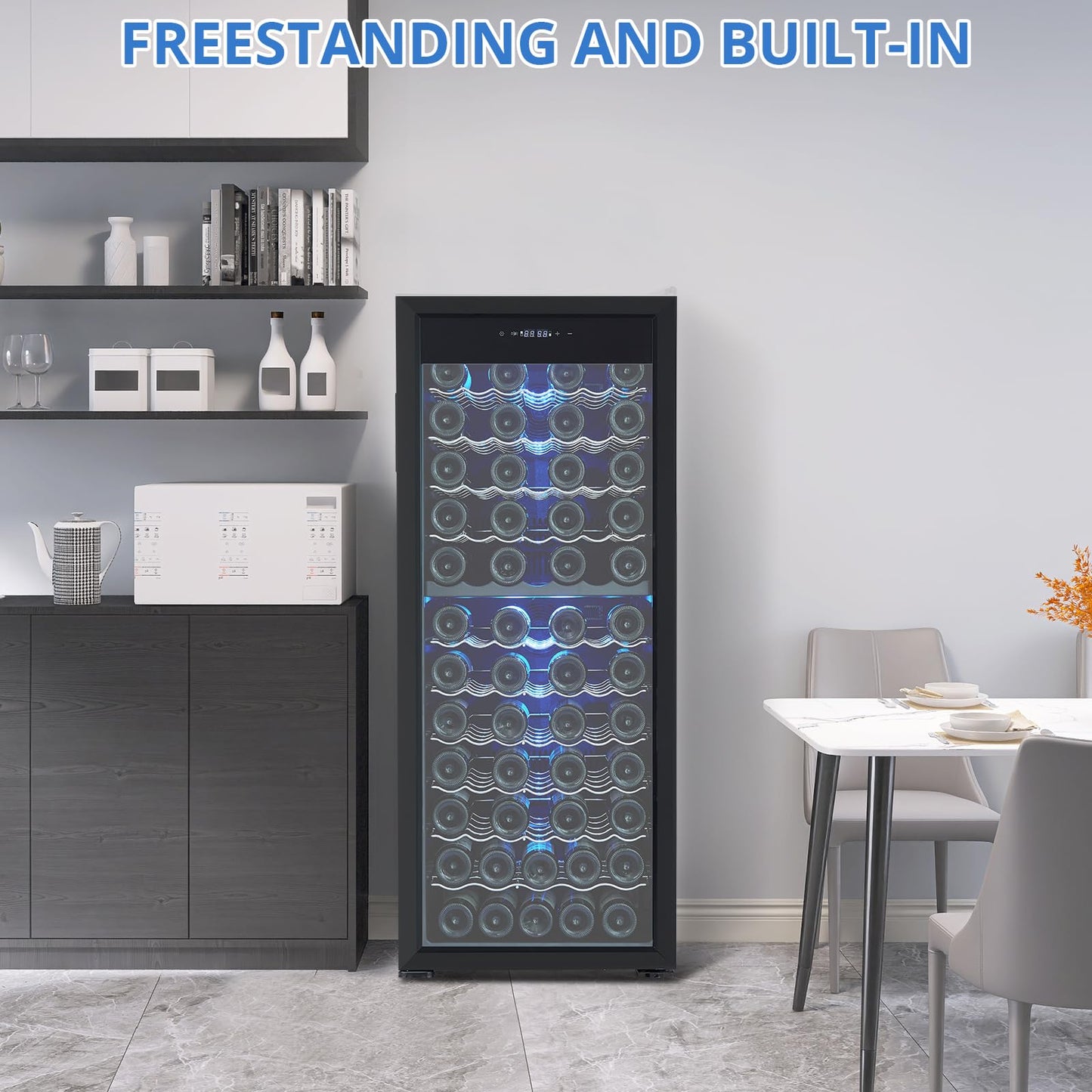 GarveeHome Wine Cooler Refrigerator - 80 Bottles, Dual Zone Digital LED Touch Control, Freestanding Wine Cellar, Adjustable Shelves, Single Glass Door, for Red, White, Champagne or Sparkling Wine
