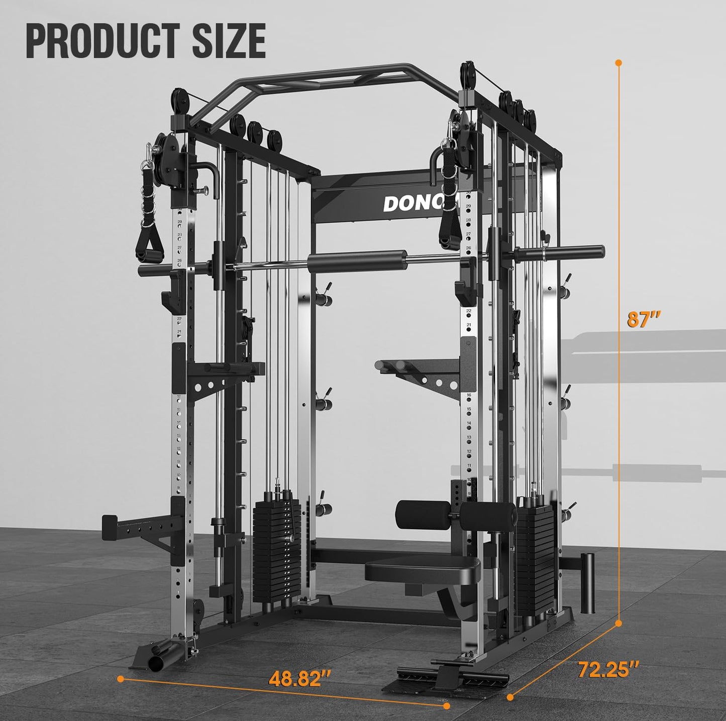 DONOW Smith Machine with Weight Stacks, Heavy Duty Home Gym System Power Cage Cable Crossover Machine Multi-Functional Trainer Ratio 1:1 (AS1 Steel Stacks 374lbs)