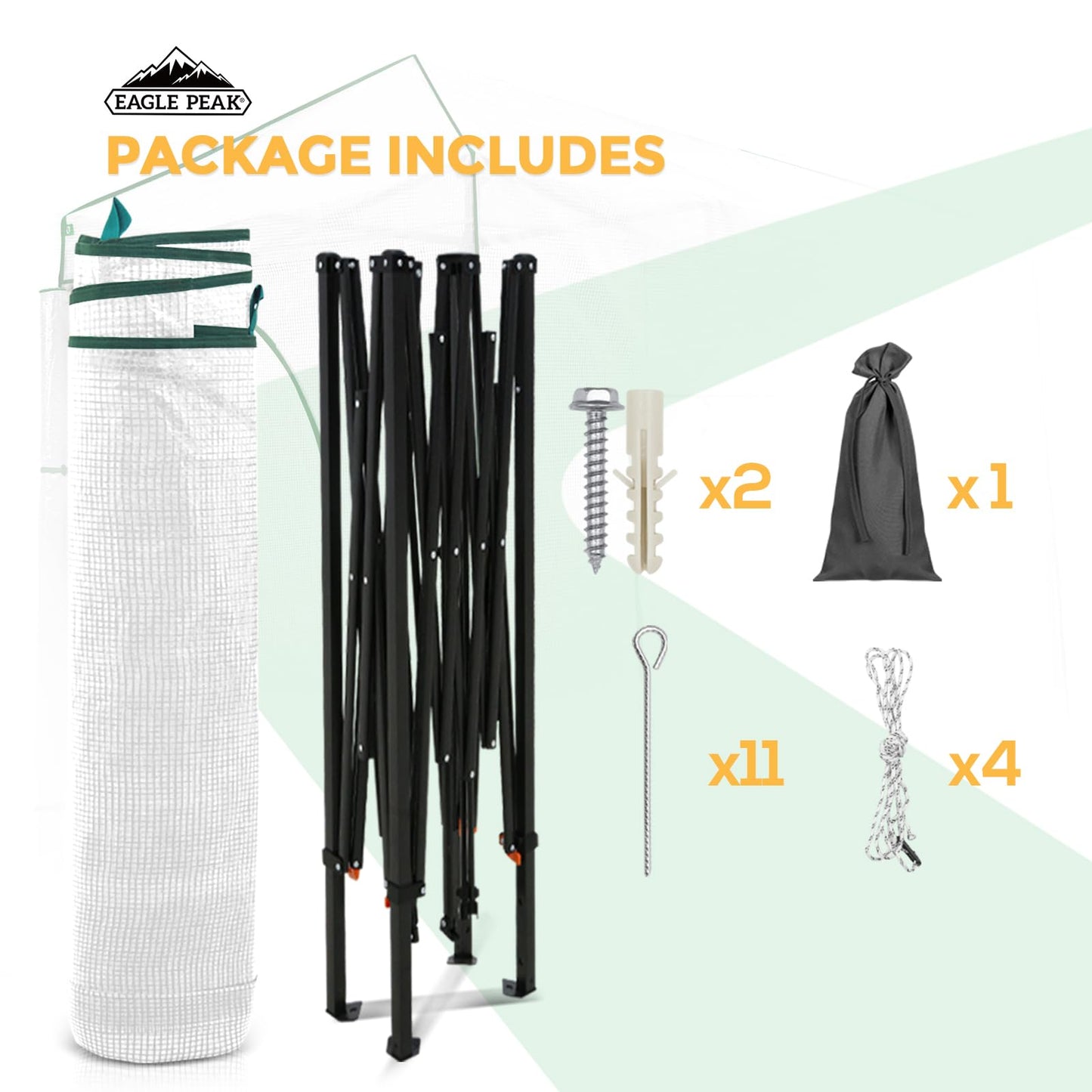 EAGLE PEAK 10x5 Portable Walk in Greenhouse, Pop Up Indoor Outdoor Greenhouse, Green House Kit with Zippered Roll-Up Doors and Windows, Lean-to Design, PE Cover, Clear/White