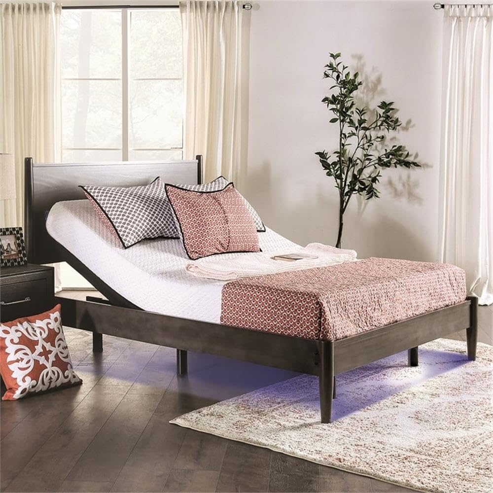 Pemberly Row California King Adjustable Bed Base, Metal Frame with USB Ports, Black Finish, Tri-Motor System, Wireless Remote and App Control, Adjustable Head and Foot Positions, Modern Bedroom