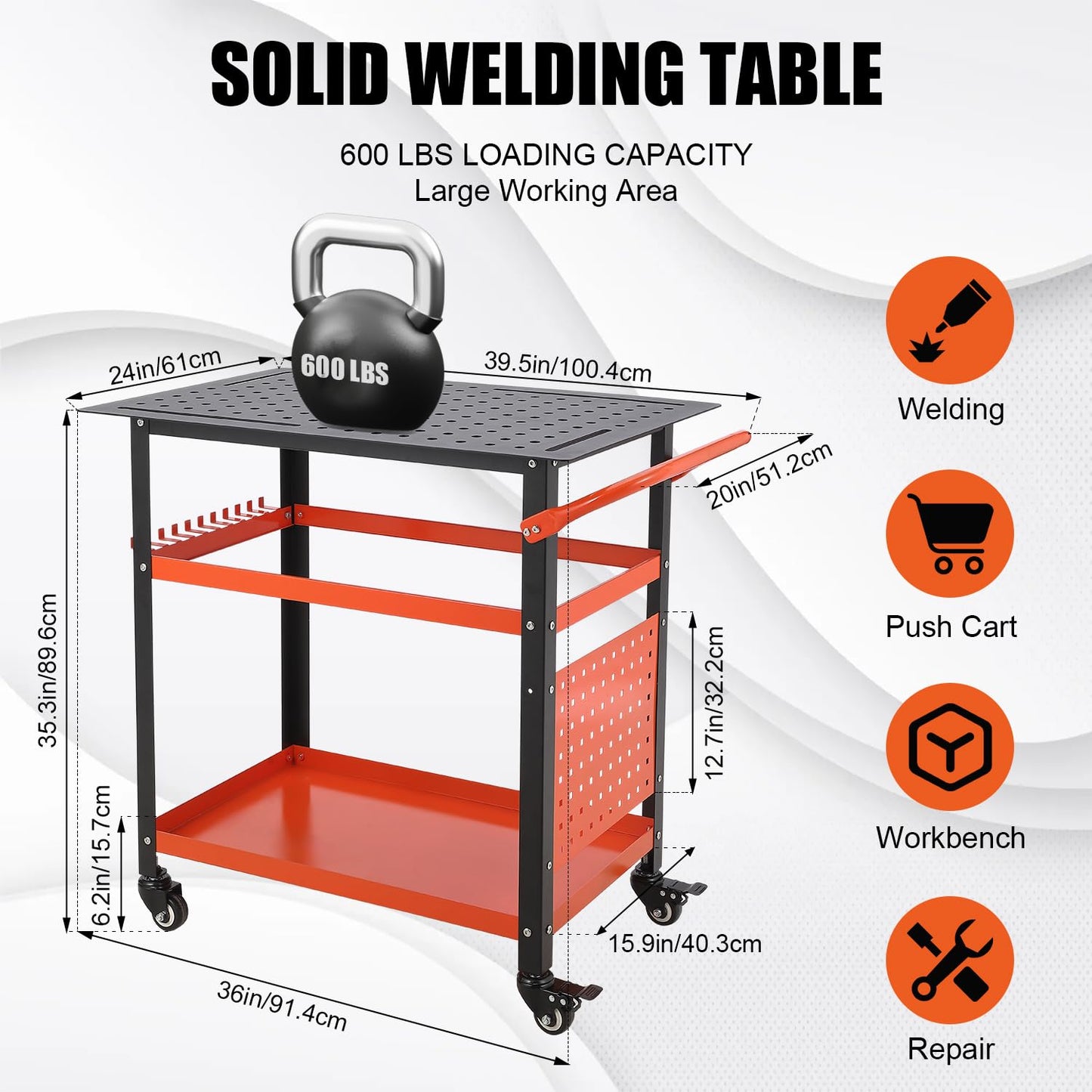 Heavy-Duty Welding Table with Wheels, 36"X24" Portable Welder Workbench with 5/8" Fixture Holes & Storage Panels for Shop & Workshop | Mobile Welding Station & Fabrication Table