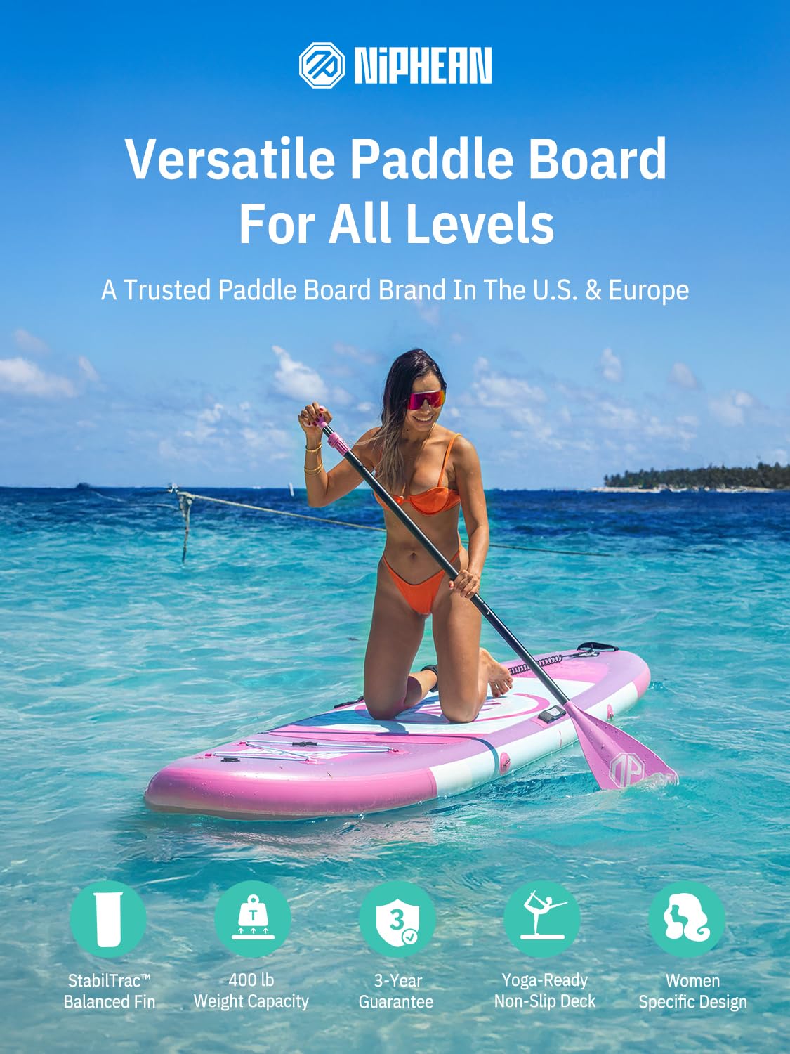 Niphean（Ultra-Light） Inflatable Paddle Board with StabilTrac Fin and Durable SUP Accessories, 10' Stand Up Paddle Boards for Adults & Youth, Versatile Yoga Paddle Board, Gift Ideas-Lavender Whispers