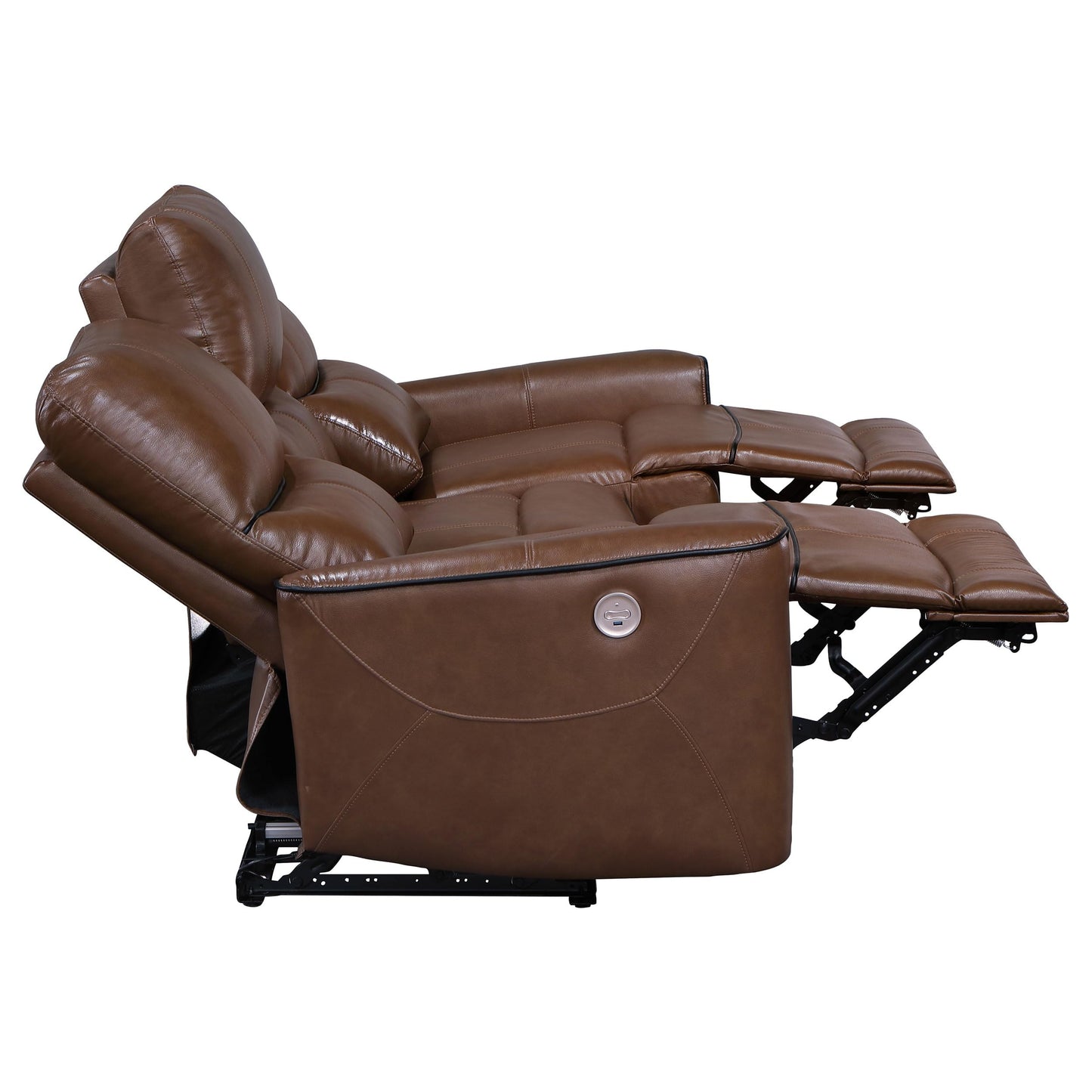 Coaster Home Furnishings - Greenfield - Fabric - Power Reclining Sofa with Built-in USB Port, Tufted Back Cushions, Supportive Seat Cushions - Living Room - 30-Inch - Saddle Brown - 610264P