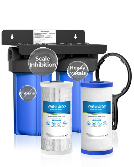 Waterdrop WHF21-SH 2-Stage Whole House Water Filter System, Reduces Iron, Scale, Lead, Chlorine, Taste, 7-Stage Filtration, with Heavy Metal and Anti-Scale Sediment Filter, 5 Micron, 1" Inlet/Outlet