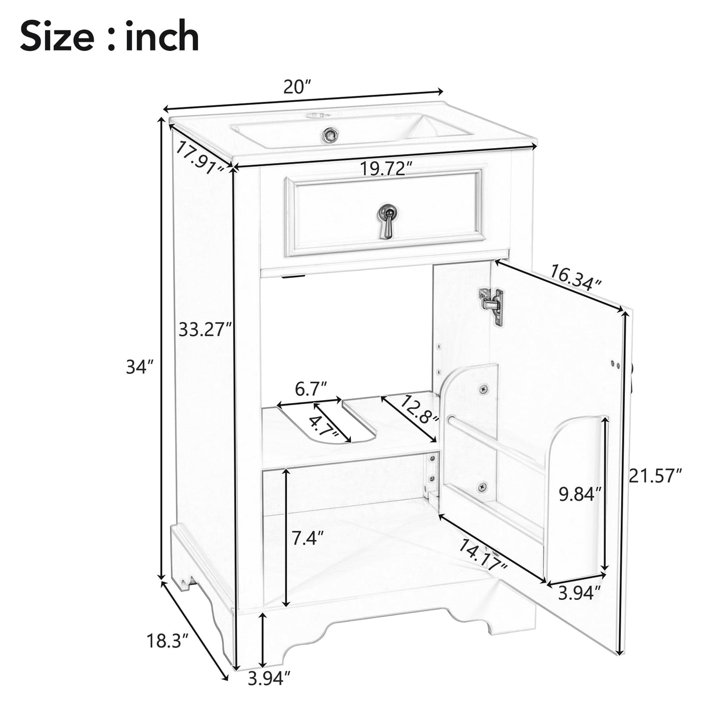 Merax Modern 20'' Bathroom Vanity with Single Sink Combo, Solid Wood Bathroom Storage Cabinet with Soft Close Door & Adjustable Shelf, Freestanding Vanities Set with Door-Mounted Storage Rack, Green