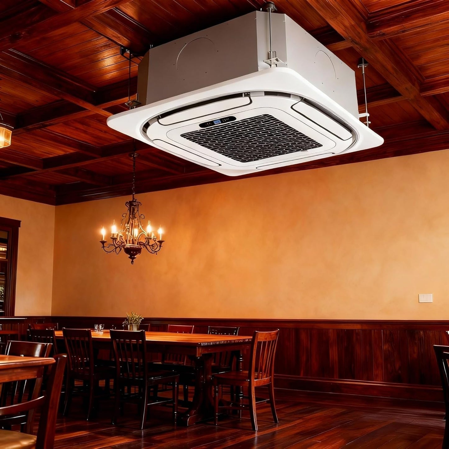 9000 BTU Ceiling Cassette Mini Split Air Conditioner & Heater – 360° 8-Way Airflow, Remote Controlled, Whisper-Quiet, 208/230V, R454B Refrigerant, 25ft Installation Kit, Ultra-Slim for Home & Business