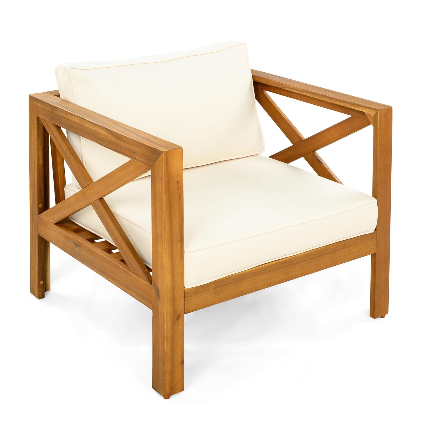 Christopher Knight Home Lucy Acacia Wood Outdoor Patio Furniture Set, 3 Pieces Patio Set, Round Side Table and ArmChairs Conversation Set with Cushion for Garden Lawn Balcony, Beige + Light Teak