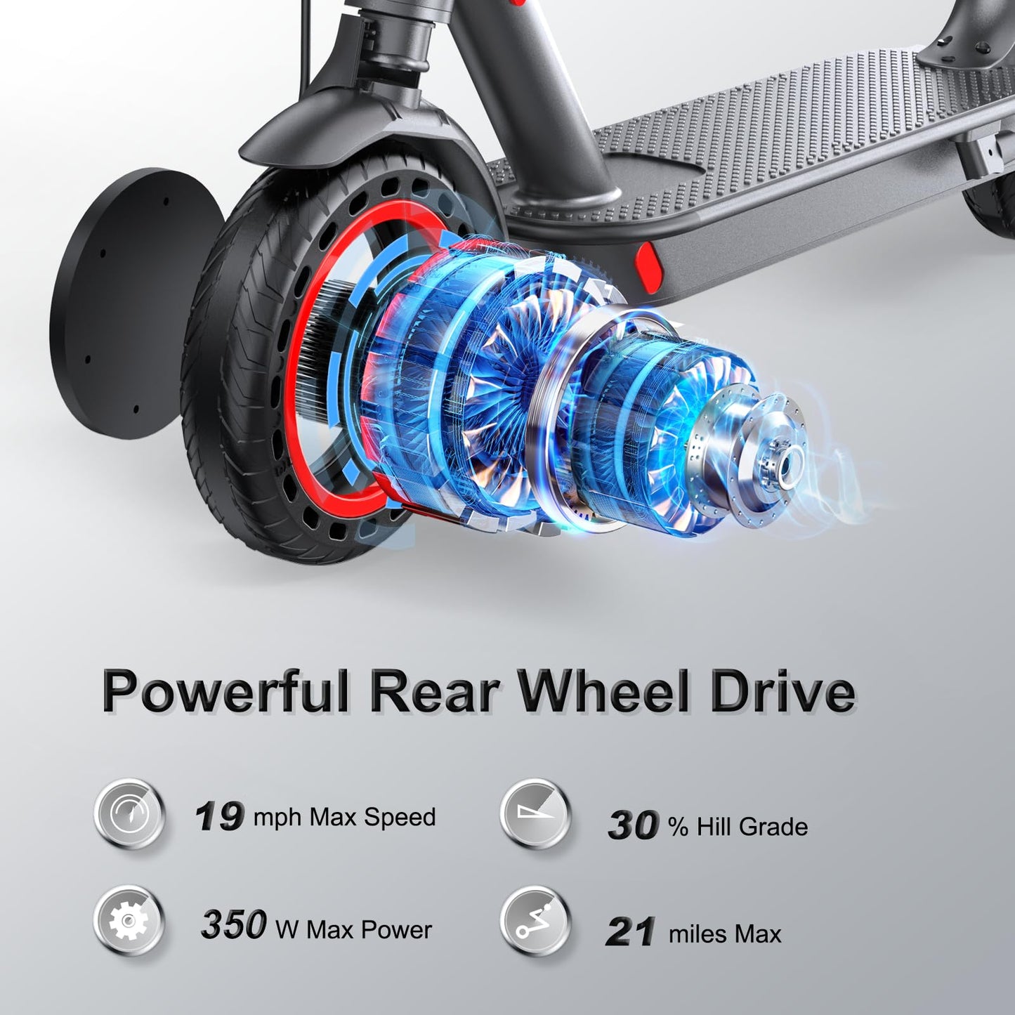 Roinside Scooter for Adults- 8.5" Solid Tires/350W Motor, 19 MPH Digital Display, Up to 21 Miles Long-Range Commuting Folding E-Scooter for Adults with Dual Braking System, App Control