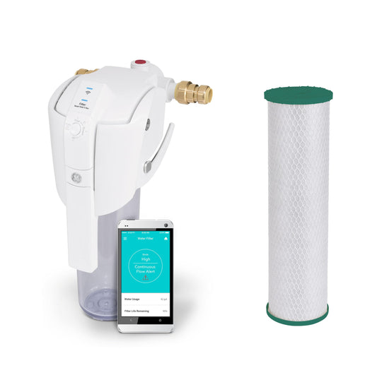 GE Smart Home Water Filter System + Advanced Replacement Filter (FTHTM) | Water Filtration System Reduces Odor, Sediment & Rust | WiFi Enabled | Three-Month Filter Life