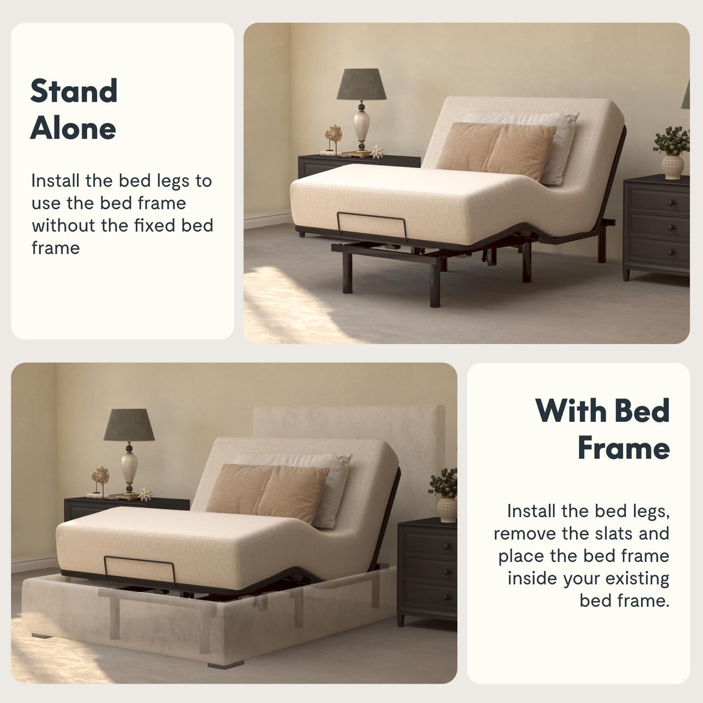 FLEXISPOT Twin XL Adjustable Bed Frame Base,Segmented Design,Easy Assemble, Oxford Fabric Bedspread,Wired Remote,Whisper Quiet Durable Motor,Mattress Holder, No Box Spring.