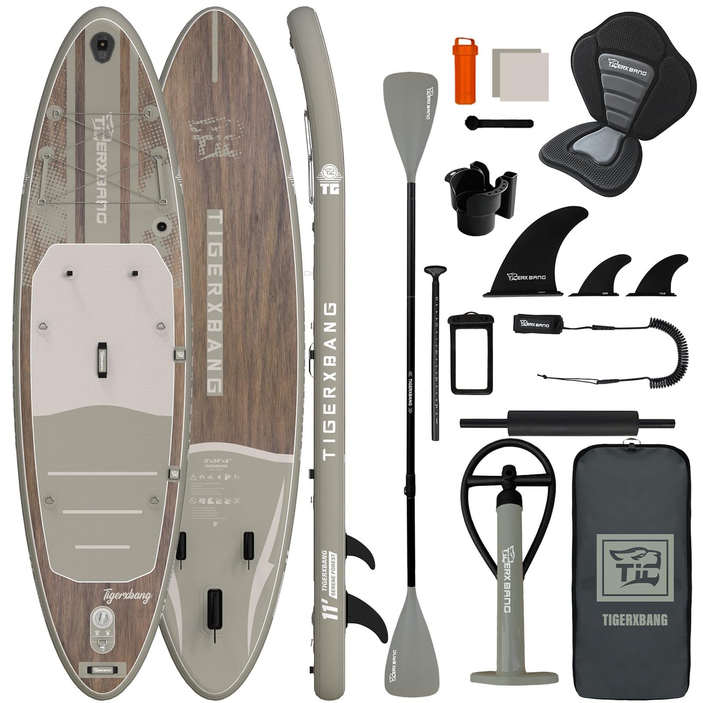 TIGERXBANG Inflatable Stand Up Paddle Board with SUP Board Accessories, Anti-Slip EVA Deck, 11' Paddleboard for Adults & Youth - All Skill Levels, Green