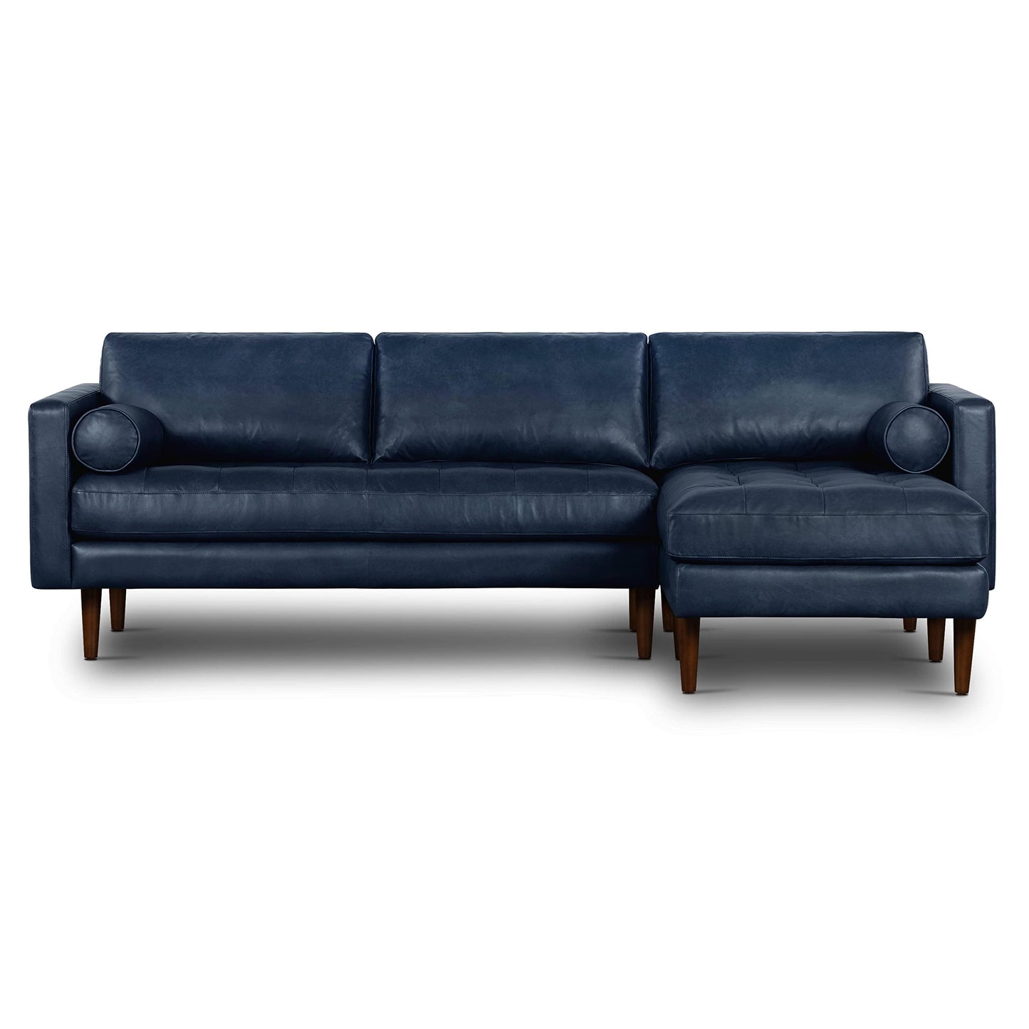Poly & BARK Napa Right-Facing Sectional Sofa – 104.5” Italian Leather Sectional with Chaise – Midnight Blue – Full-Grain Pure-Aniline & Semi-Aniline Upholstery