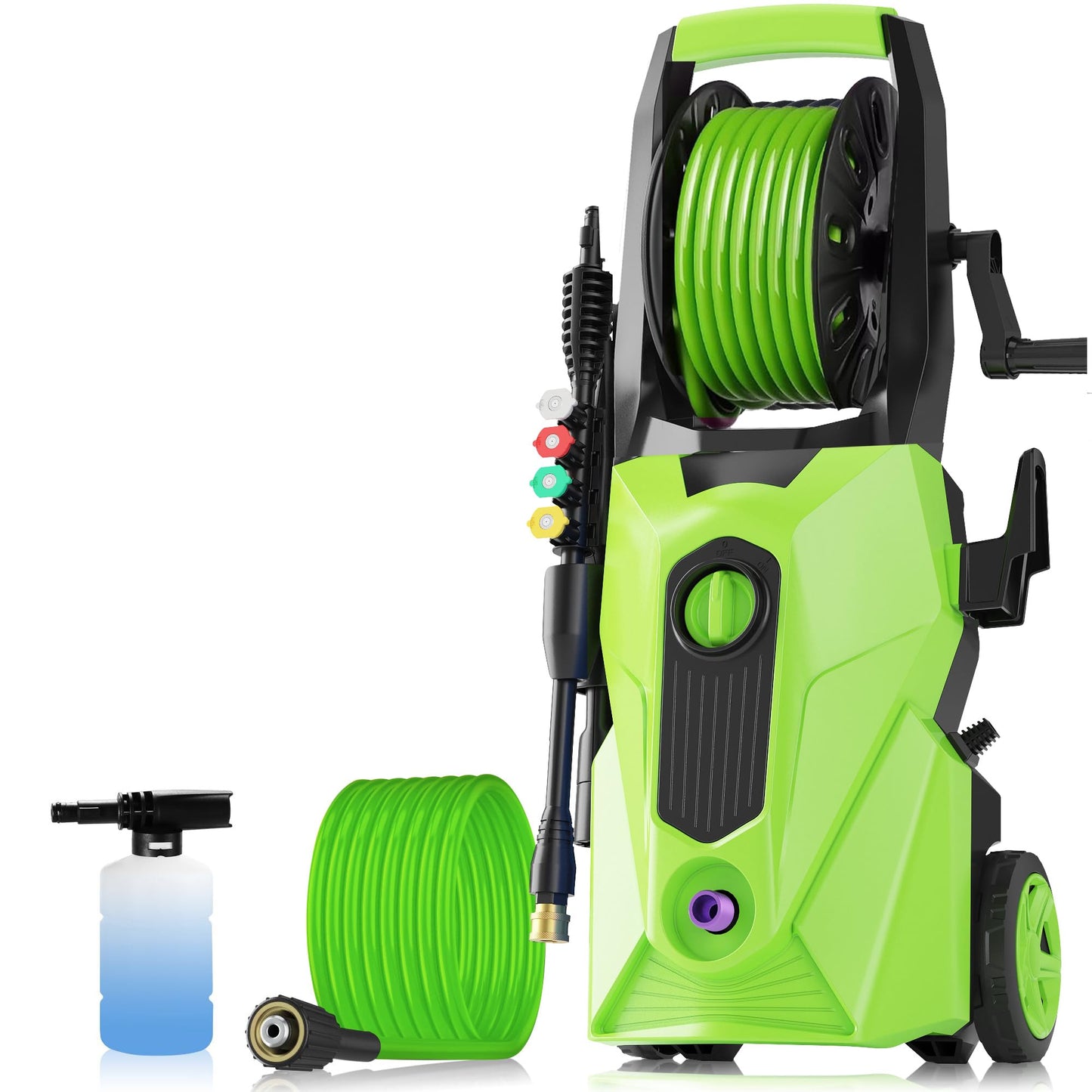 commowner 5000PSI Electric Power Washer with 33FT Flexible Extension Pressure Washer Hose, 4 Nozzles, Professional PowerWashers for Home/Car(Green)