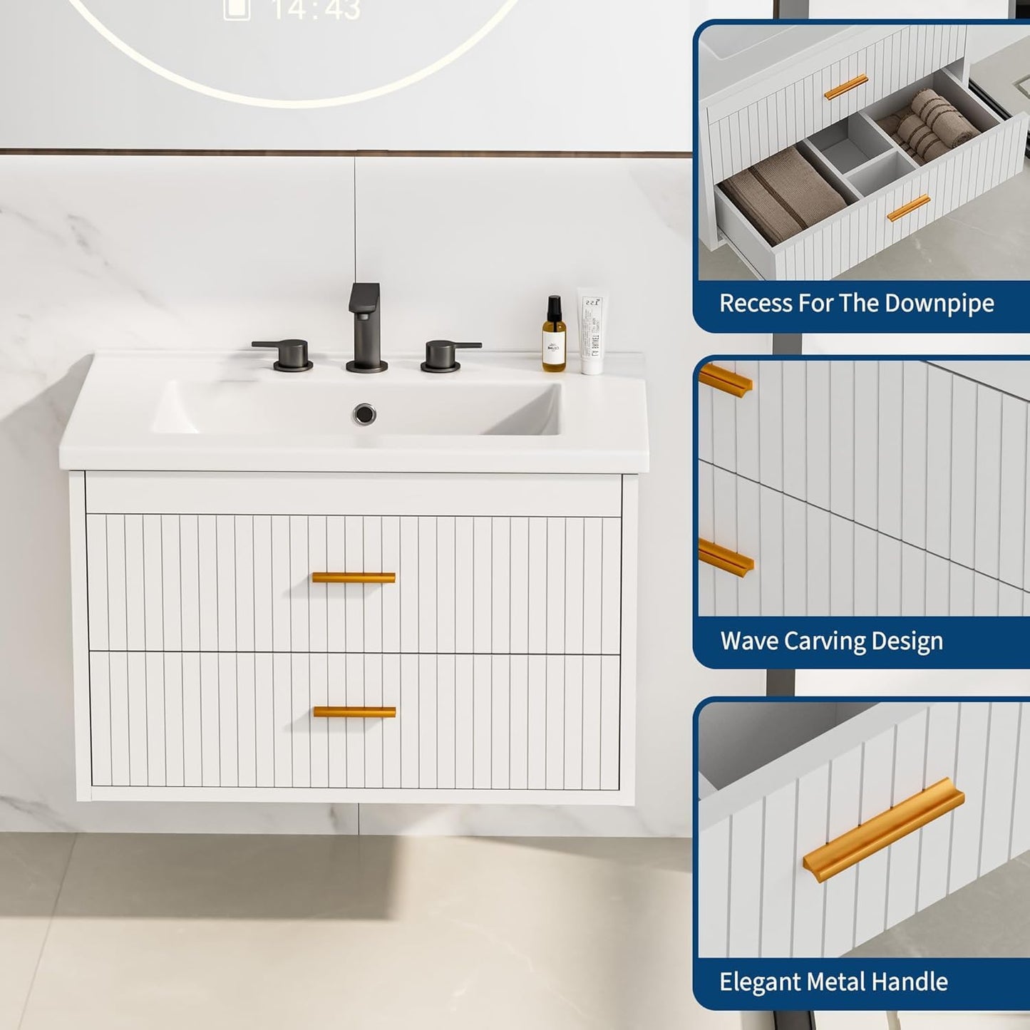 GarveeLife 24 Inch Floating Bathroom Vanity with Sink,Wall Mounted Storage Cabinet with 2 Drawers,Modern Vanity Combo for Bathroom,