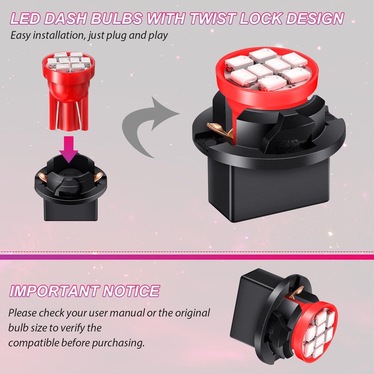 Frienda T10 LED Dash Light Bulbs, 40 Pcs, Twist Lock Socket, Instrument Cluster, Red, Model CK-Frienda-20436