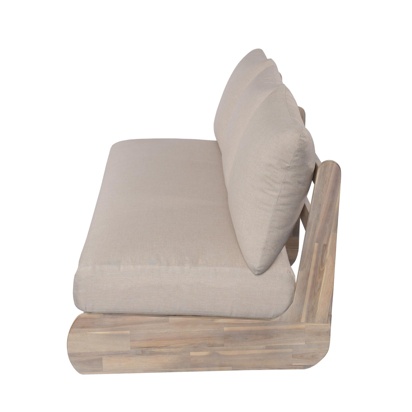 Merax Outdoor Acacia Wood Sofa with All-Weather Cushions, Patio Low 3-Seater Lounge Sofa for Porch, Lawn, Backyard, Balcony, Antique Gray White +Off White