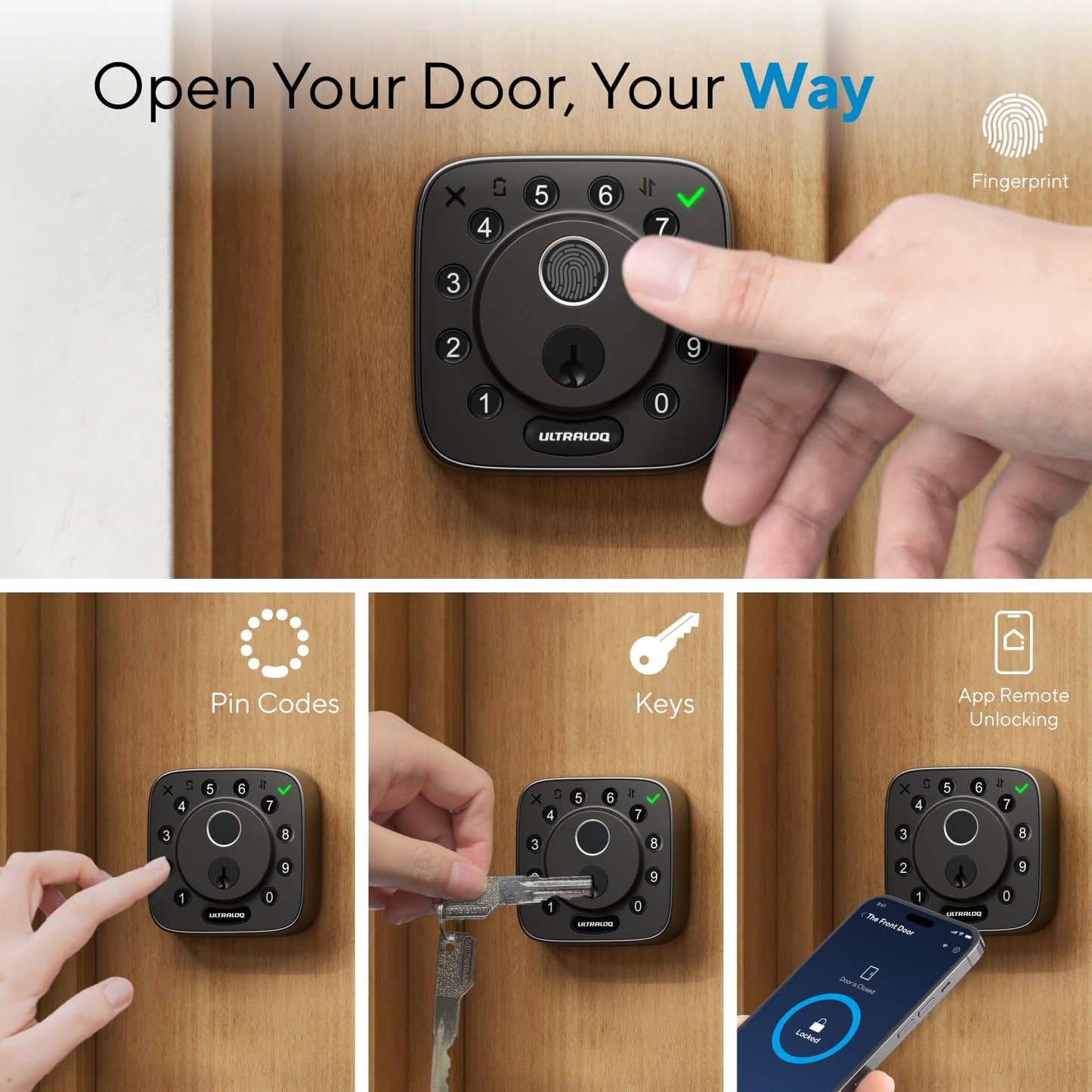 ULTRALOQ Bolt Fingerprint Smart Lock with Door Sensor, Built-in WiFi, Works with Apple Home, Alexa, Google, SmartThings, Keyless Entry Deadbolt with App, Code, Remote Control, Auto Unlock, Auto-Lock