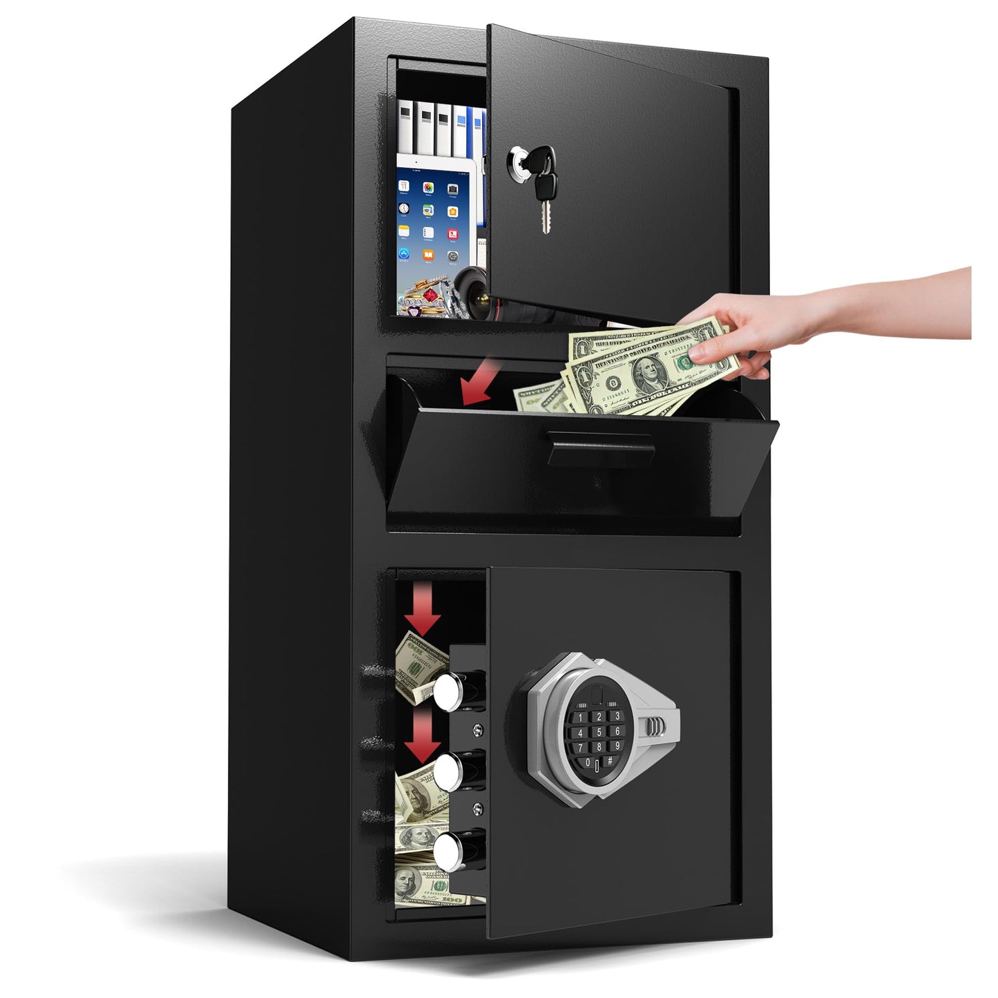 Emasme Money Safe for Cash, Digital Security Safe with Quick Place Drop Slot, Anti-Theft Small Safe for Documents Jewelry Retail Store Office Hotel (27''H)