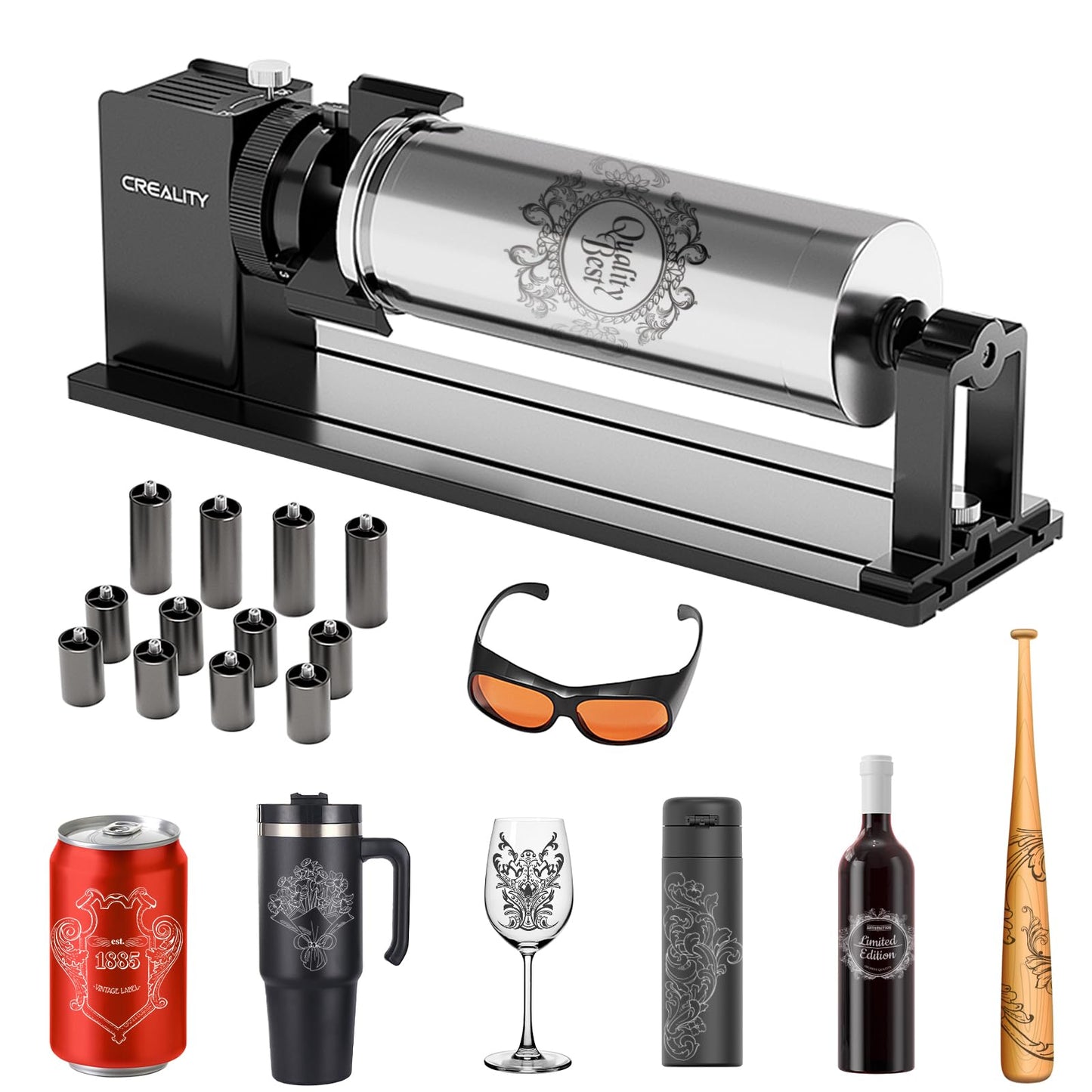 Creality Laser Rotary Roller Pro, Y-axis Rotary Chuck for Creality Series Laser Engraver, Suitable for Engraving Cylindrical Objects, Rotary Kit Includes M6 Raiser for Falcon A1, Professional Goggles