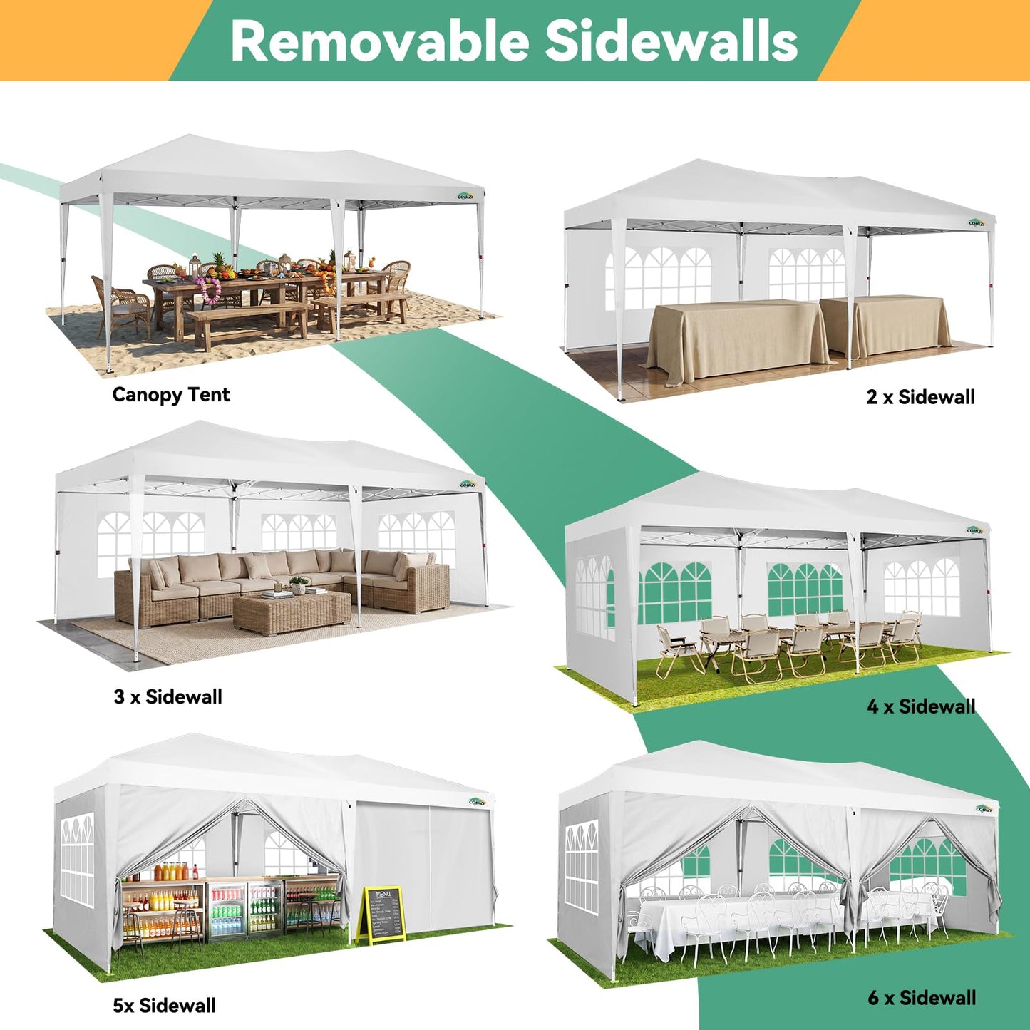 COBIZI 10x20 FT Pop up Canopy Tent with Sidewalls, Party Tents for Parties, Carpas para Fiestas, Easy Set Large Outdoor Popup Patio Gazebo for Backyard,Weddings,Vendor,Commercial Event,White (Upgrade)