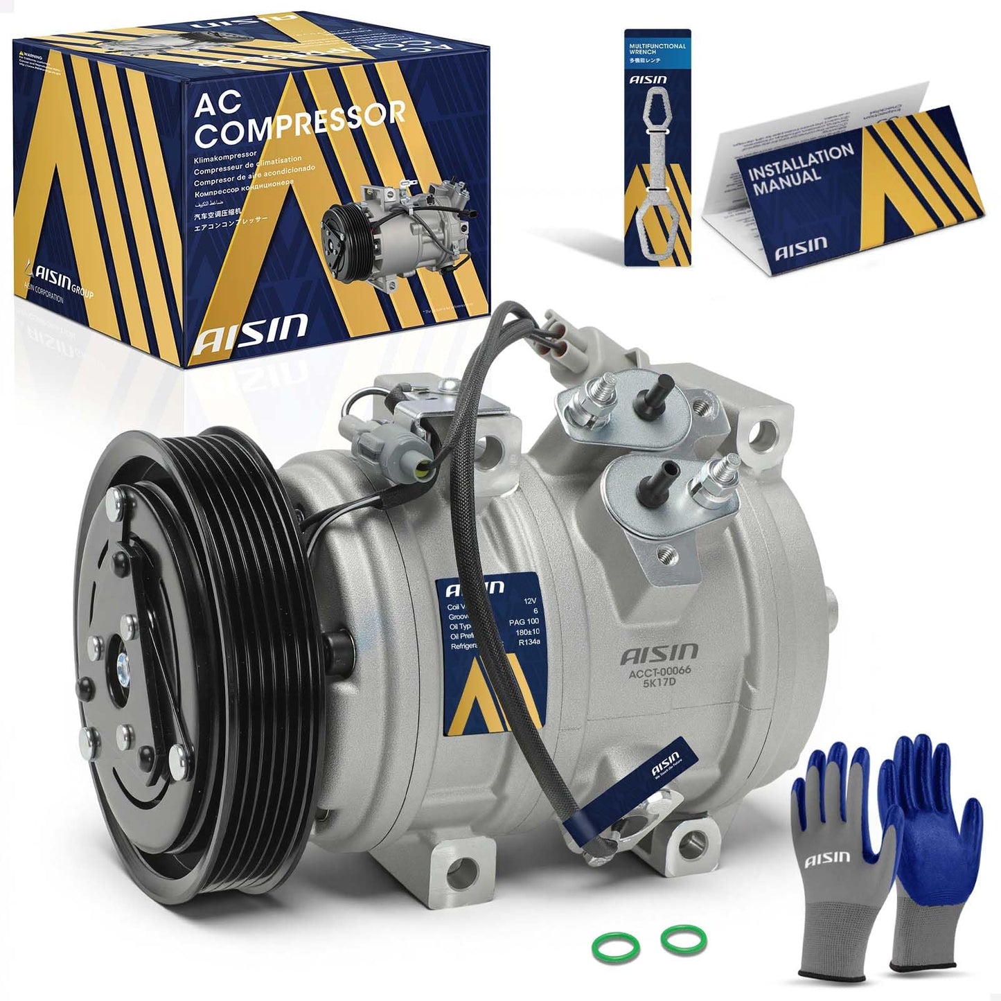 AISIN AFTERMARKET ACCT-00066 Air Conditioner AC Compressor - Compatible with Toyota Camry 02-06, Highlander 01-07, Avalon 00-04, Lexus RX300 ES300 99-03 - 3.0L 3.3L - with 6-Pulley Groove, with Clutch