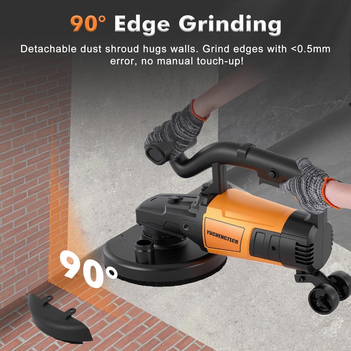 7 inch Concrete Grinder Set 3800W Concrete Surface Planer Concrete Floor Grinder with Dust Extraction Shroud Auxiliary Wheels for Grinding Concrete Cement Marble