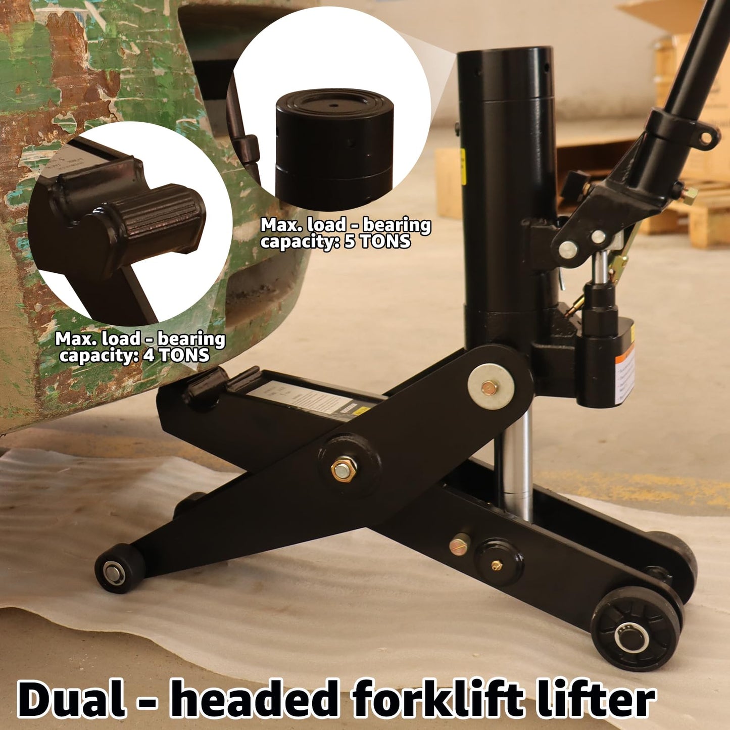BESTOOL 5 Ton Hydraulic Forklift Jack, Low Profile Heavy Duty Service Jack for Forklift, Truck & Warehouse Equipment, Dual Lift Positions, 2.56" to 16.7" Lifting Range, 10,000 lbs Capacity