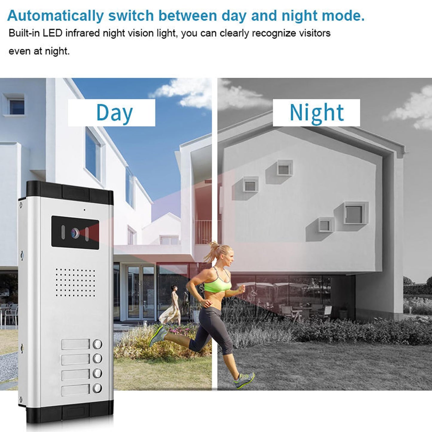 Wired Video Apartment Intercom System,2/3/4/5/6/8/10/12 Units Family 7 inch Monitor Video Door Phone Kit,Indoor Outdoor Video Doorbell,2 Way Audio for Home (1 Doorbell + 4 Monitor)