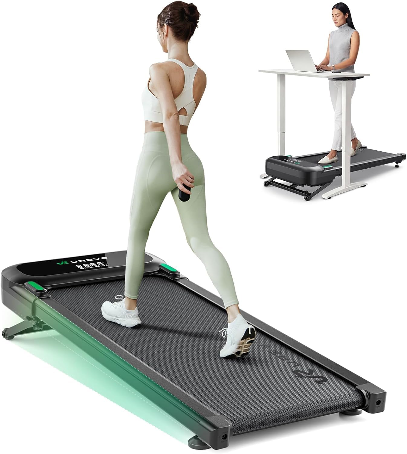 UREVO Auto Incline Walking Pad with AI App, Brushless Quiet Motorized Treadmill for Apartments, 9% Power Incline Standing Desk Treadmill, 12-Point Shock Absorption & Immersive Hiking