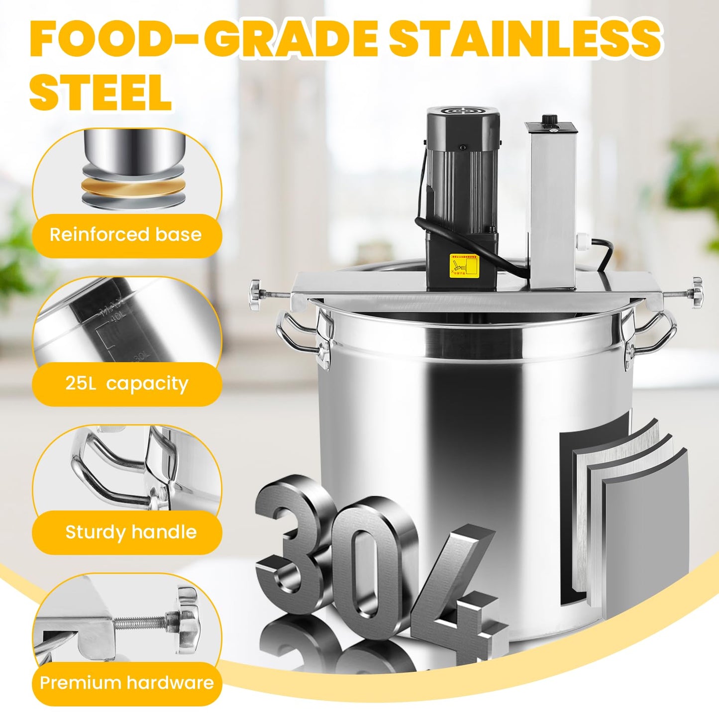 Automatic Food Mixer 25L/6.6 Gal Sauce Stirrer Frying Machine Electric Mixer Machine Commercial Pot Seasoning Bottom Soup Sauce Stirrer for for Making Jam, Sauce (110V 180W)