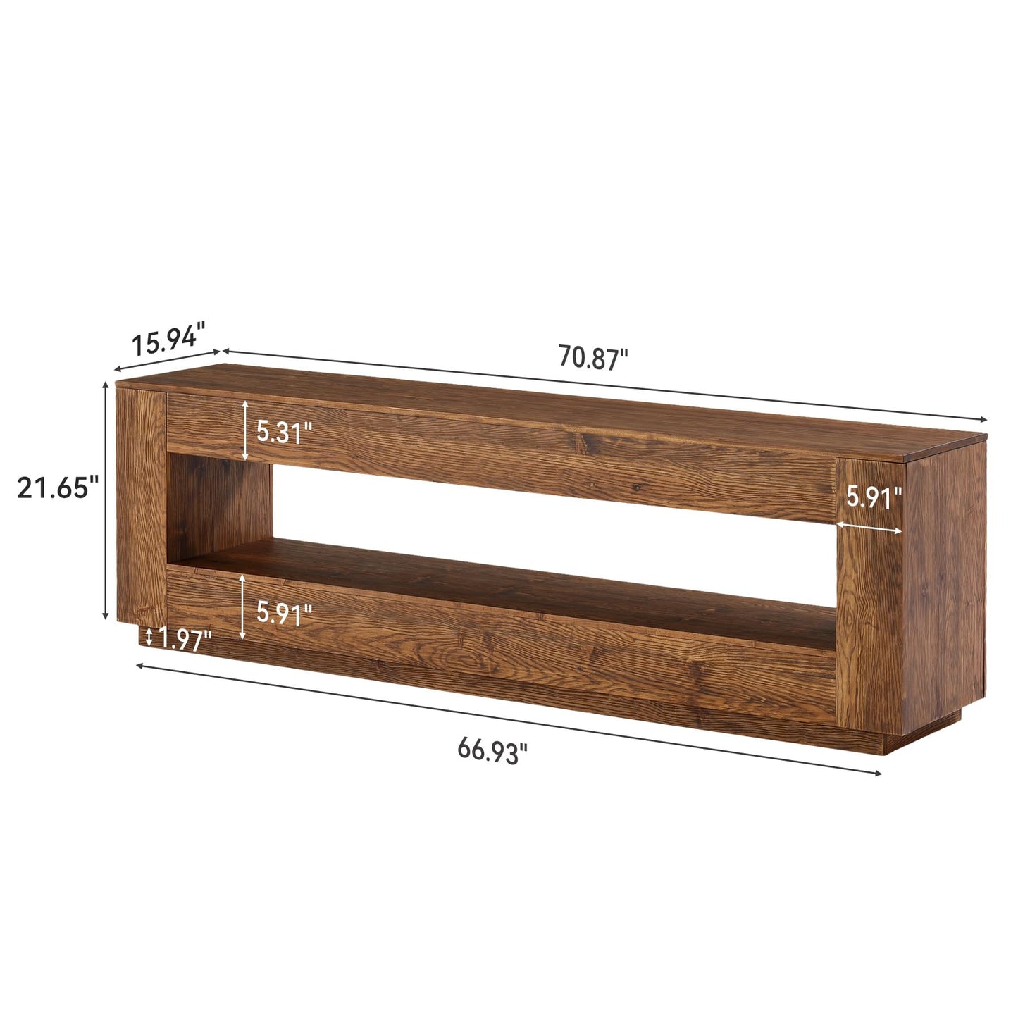 LITTLE TREE 70.86-in Extra Long Solid Wood TV Stand for 55/65/75/85 inch TVs, 2-Tier Entertainment Center, Media Console Table with Storage Shelf, TV Stands for Living Room, Bedroom, Chestnut
