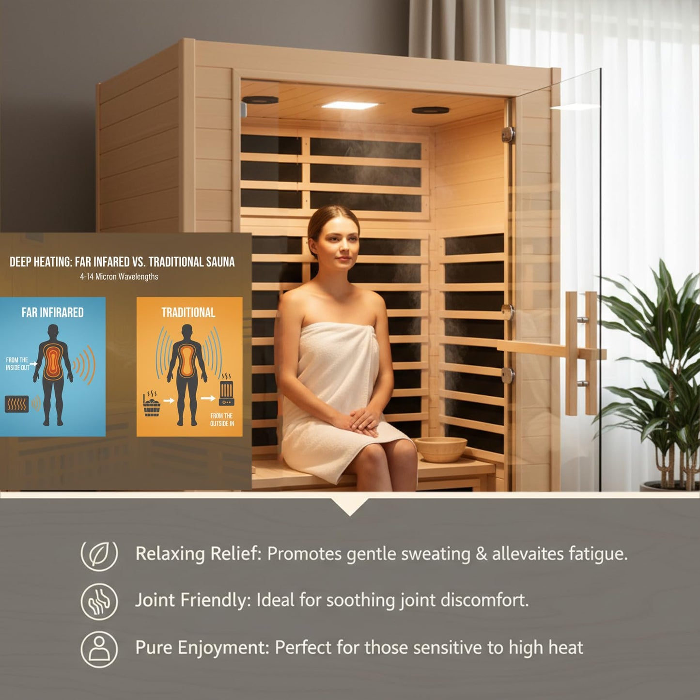 2 Person Far Infrared Sauna, 1800W Low EMF Wooden Infrared Sauna Room for Home, 8 Heating Panels Therapy Sauna with Hemlock Wood, Indoor Sauna Spa for Relaxation, Muscle Relief (Double Person Sauna)