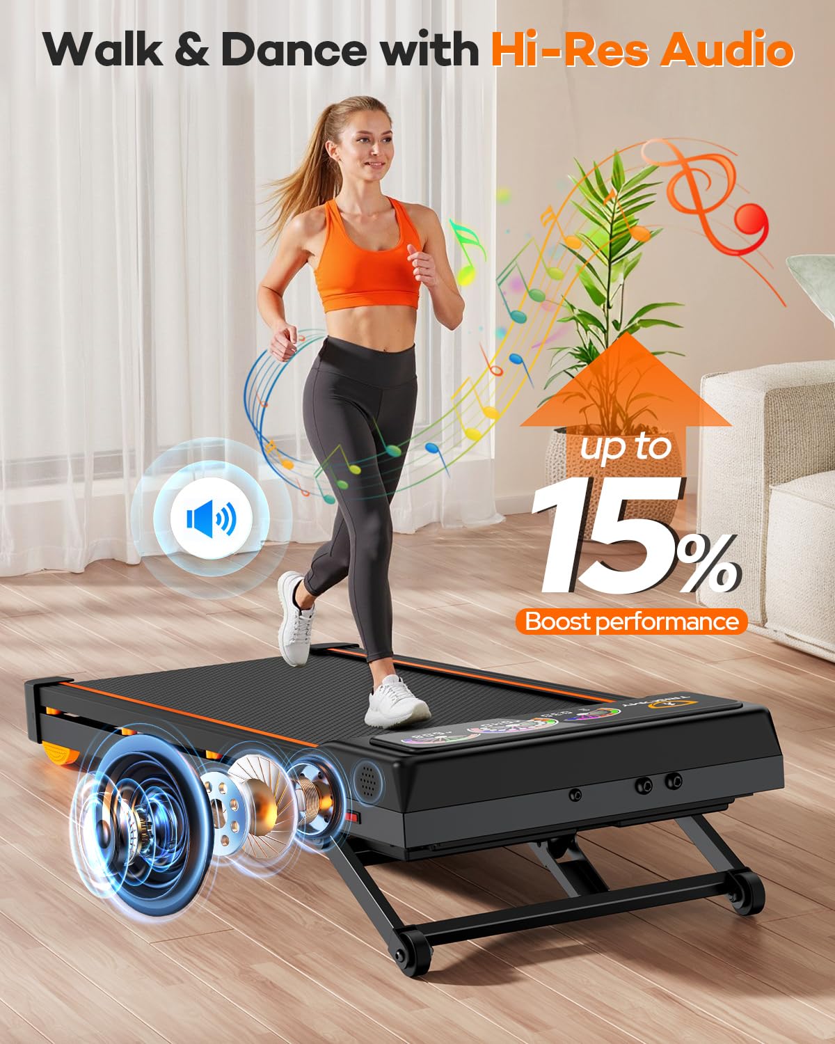 Walking Pad Treadmill with 15% 12-Level Auto Incline, 450 lbs Capacity UI Screen, Trisomy 3.5HP Quiet Under Desk Treadmill with Speaker & Remote, Compact Treadmills for Home Hiking