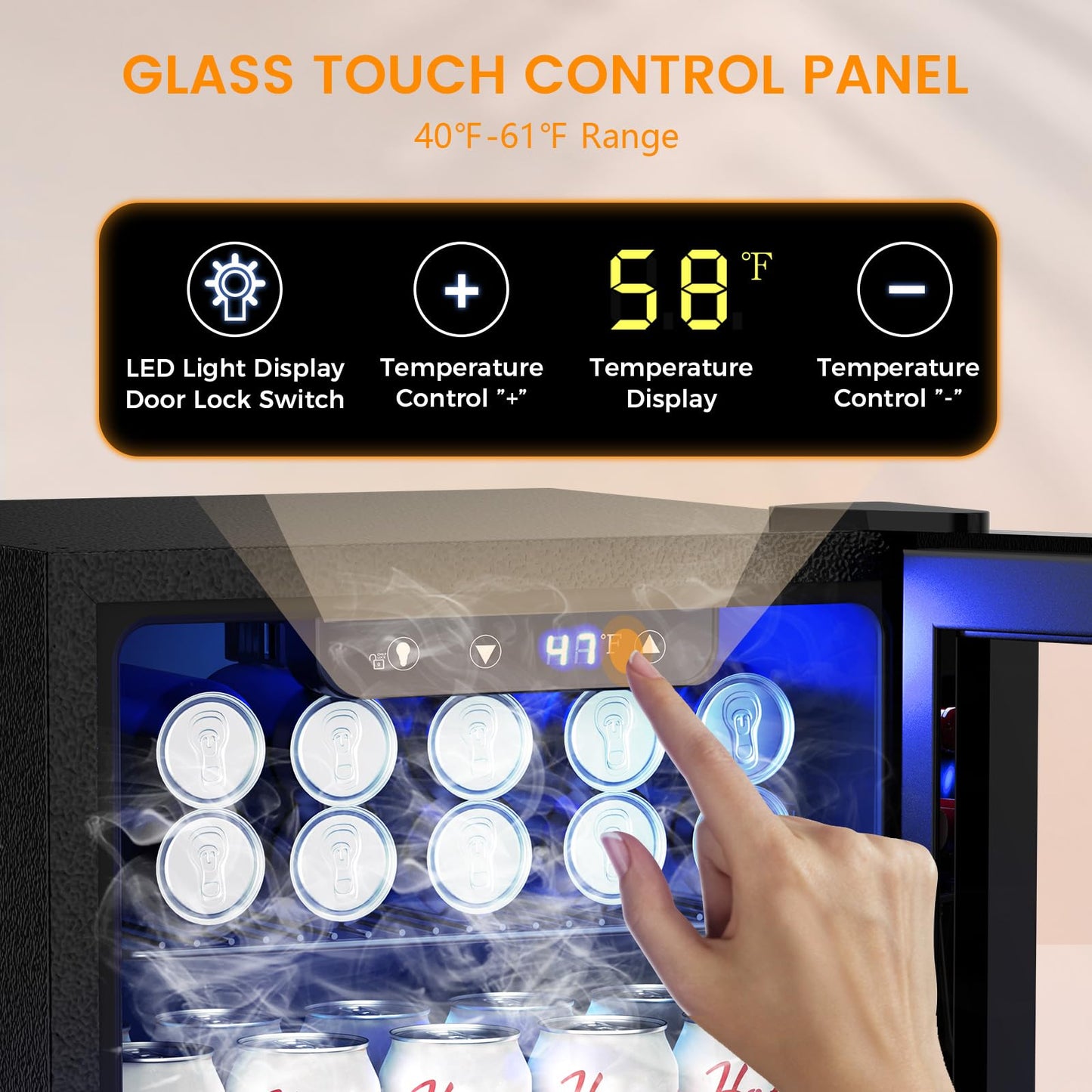 Electactic 130 Can Beverage Refrigerator Built In Freestanding Wine Fridge with Stainless Steel Reversible Glass Door, Quiet Compressor LED Touch Control for Home Kitchen Bar, 3.2 Cu.ft Silver