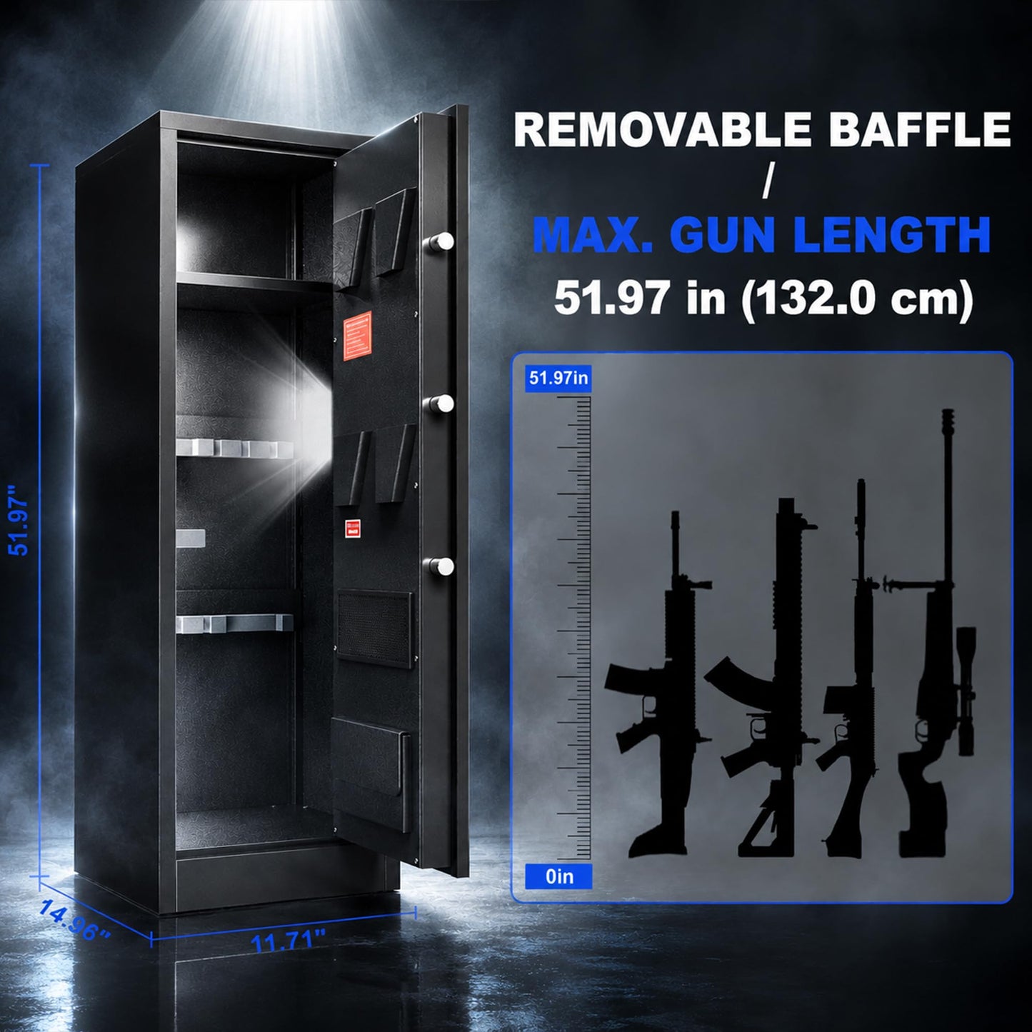 Marcree 8-10 Gun Safe for Rifles & Pistols, Quick Access Rifle Safe with Dual Alarm, Mute Mode, Adjustable Shelves & Pistol Pockets, Gun Cabinet for Shotguns