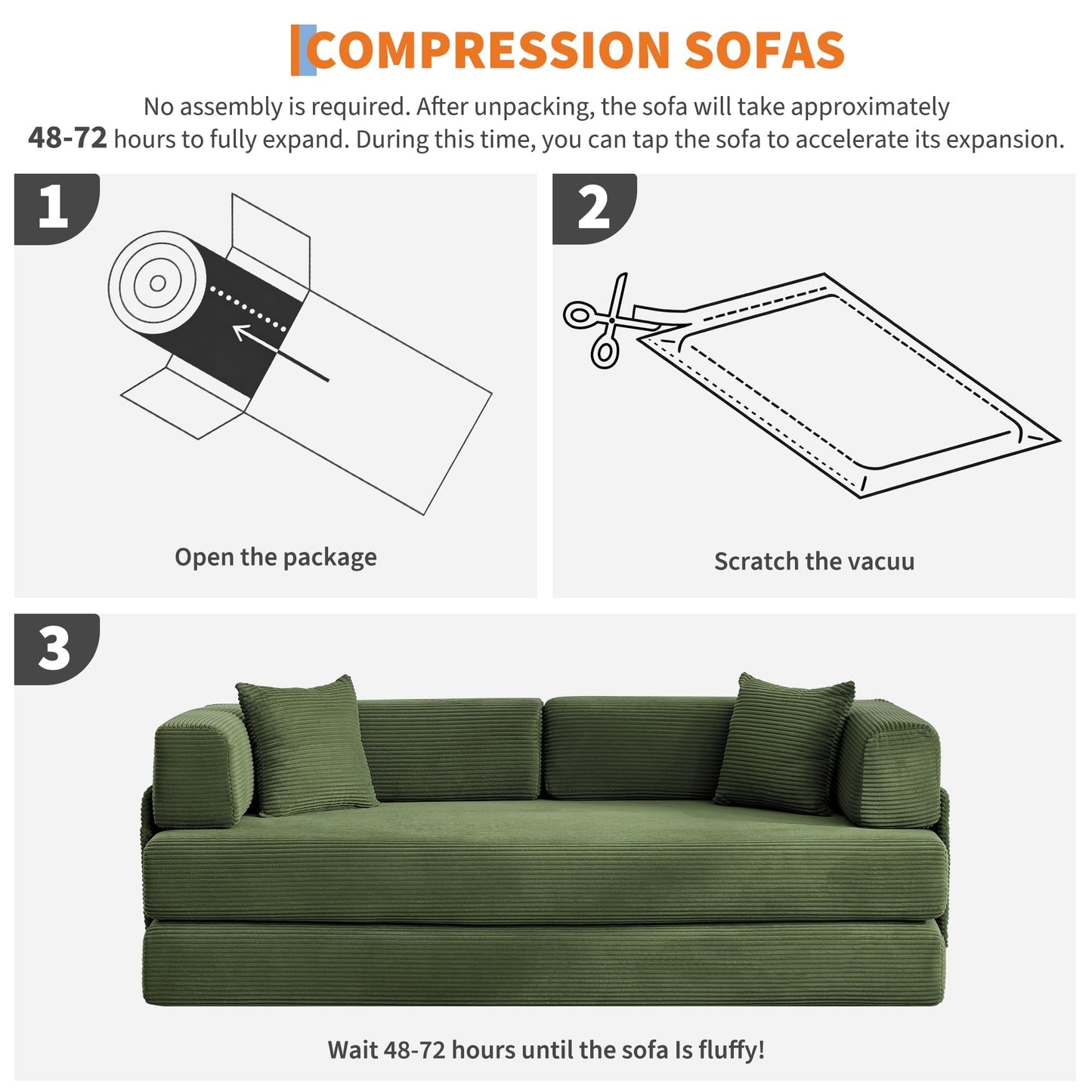 GarveeLife 78.8" Modular Corduroy Sofa Bed,5 in 1 Convertible Futon Floor Couch with Pull-Out Sleeper,Multi-Functional Futon for Living Room Guest Room & Small Spaces