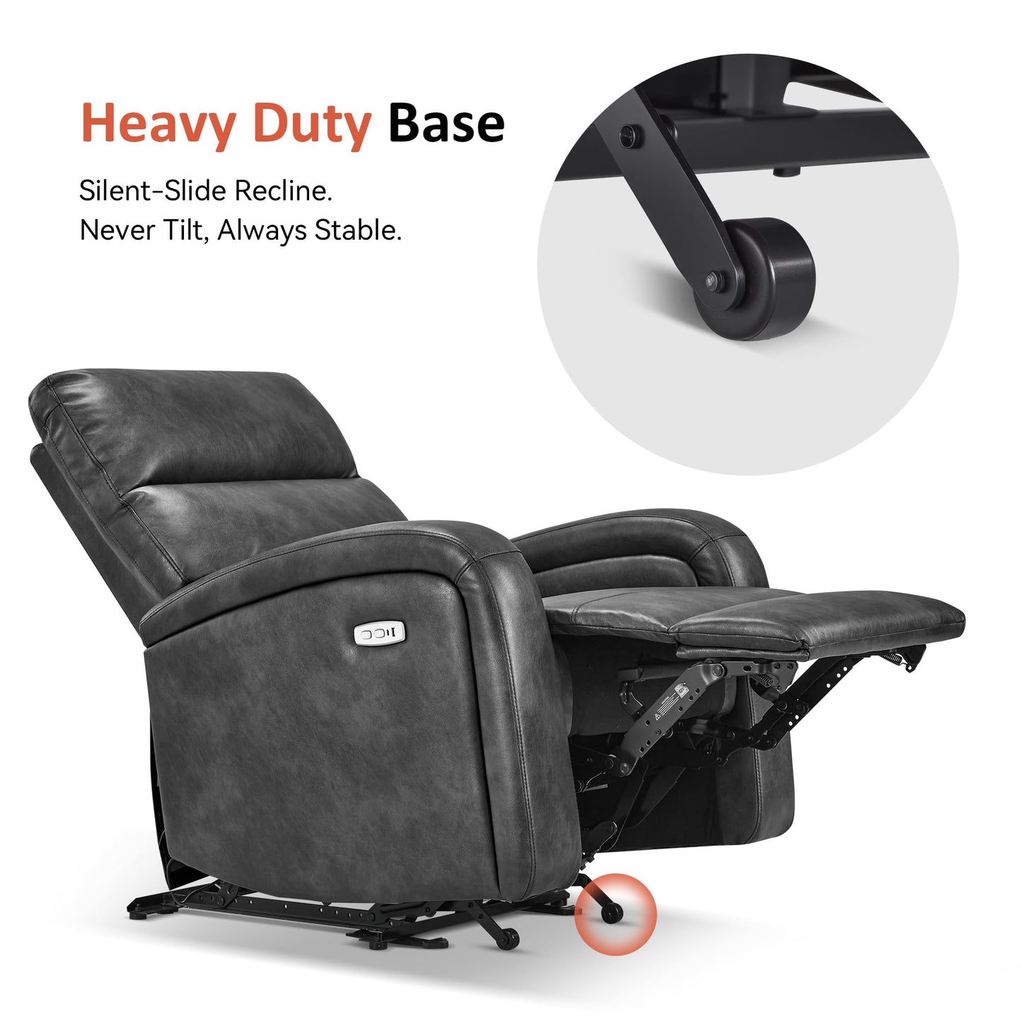 MCombo Zero Wall Recliner Chair, Power Wall Hugger Recliner with USB & Type-C Dual Charge Ports for Small Space, Living Room, RV PR644 (Dark Grey)