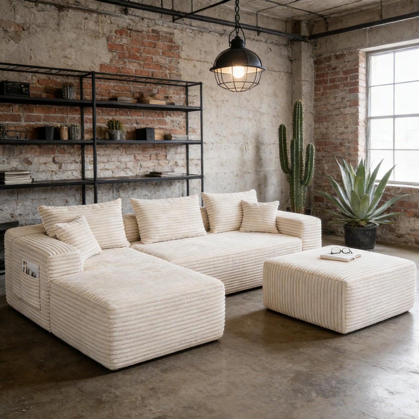 EVLIQUIL Modular Sectional Sofa Couch 103.5” & 37.0” Beige, L-Shaped Sectional Couches for Living Room with Ottoman, High Resilience Sponge & Spring Support Sofa Set (L Shaped Sofa+Ottoman)
