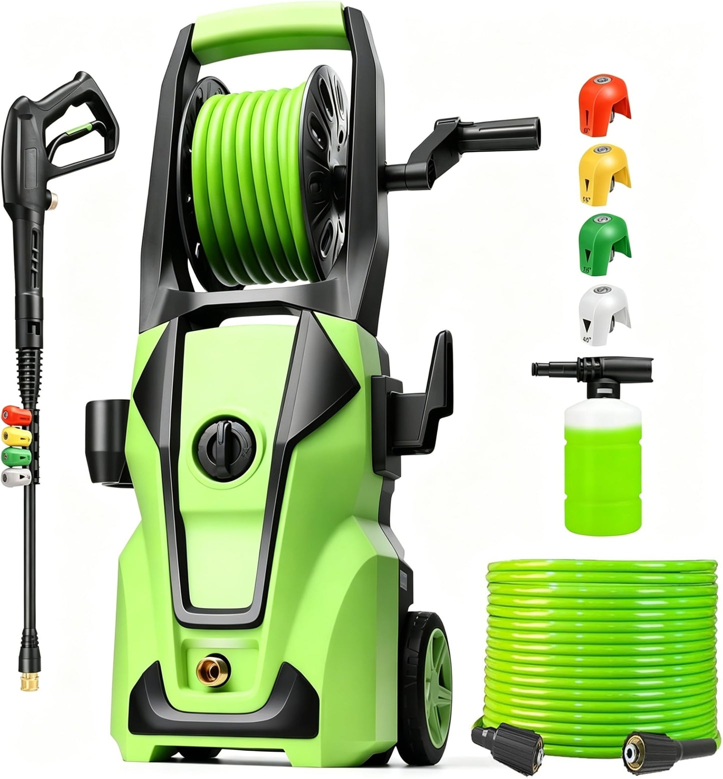 Commowner Pressure Washer 5000 PSI Adjustable Pressure, Power Cleaners Powered with 33ft Pressure Hose, 4 Nozzles and 500ml Foam Cannon, Cleaner Machine for Home, Car, Green