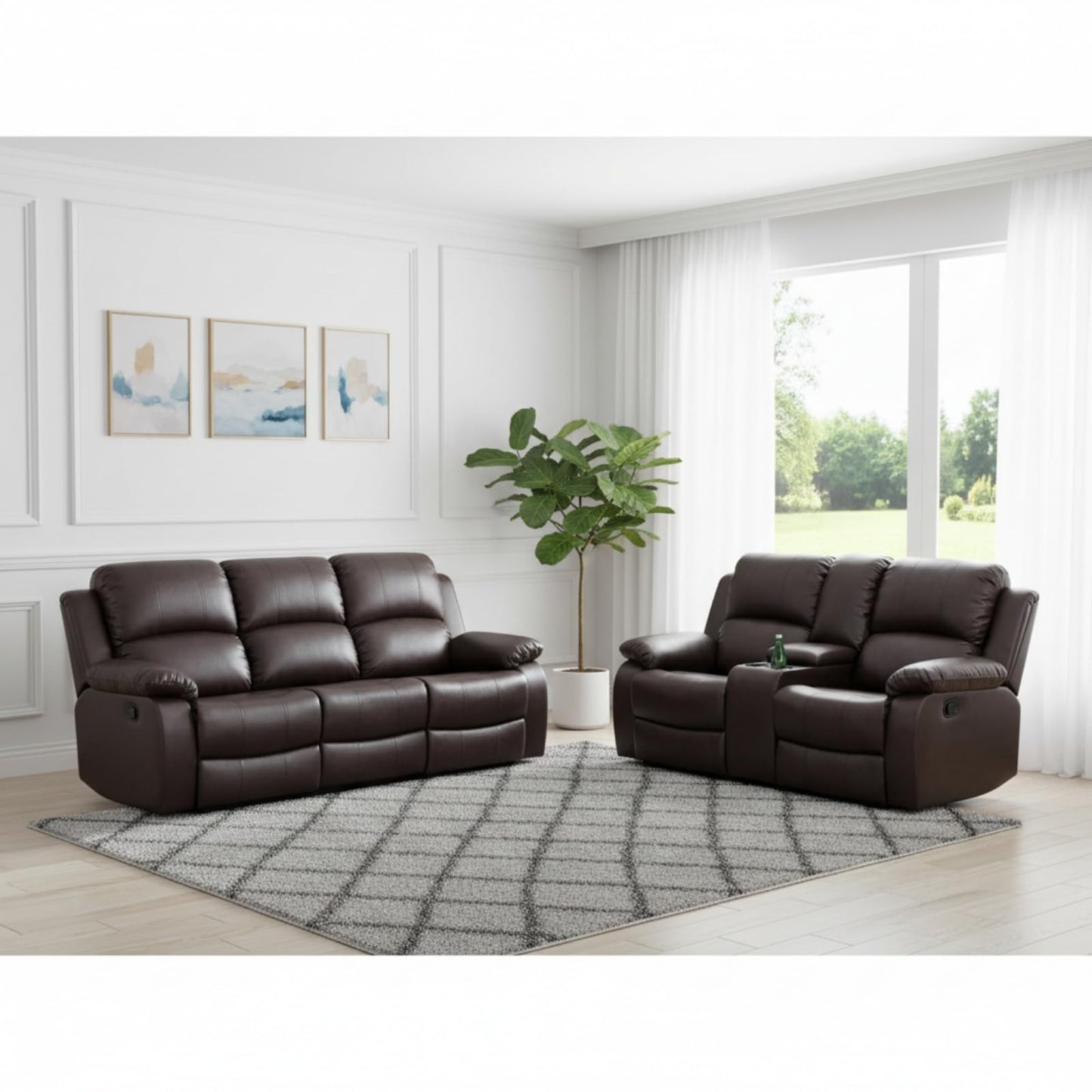 Trygoal Manual Recliner Sofa Set, Leather Reclining Living Room Furniture Set, Adjustable Backrest Reclining Loveseat Sofa and a 3 Seater Couch Furniture Set for Living Room, Home Theater, Brown