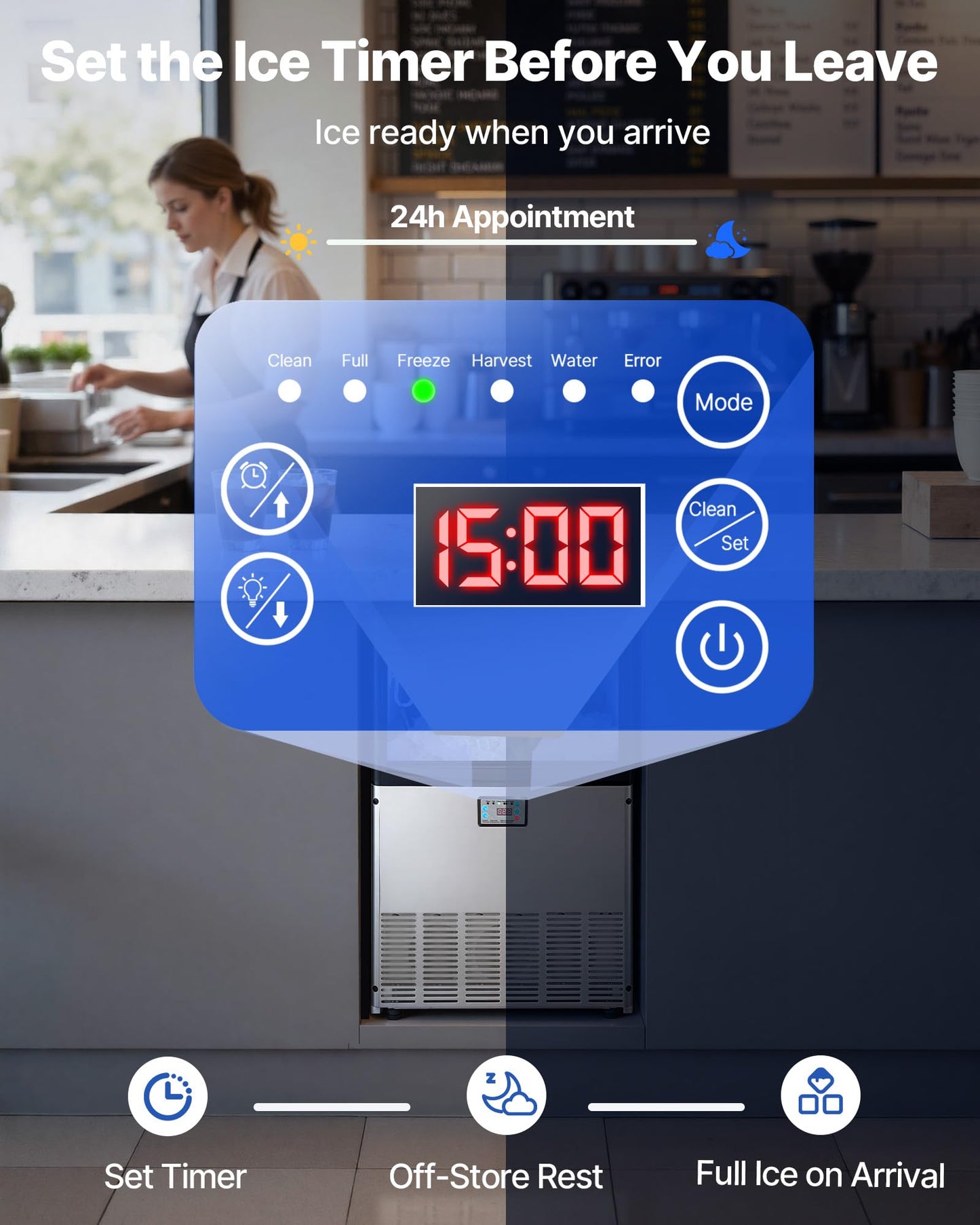 VEVOR Commercial Ice Maker Machine, 200 lbs/24h with 50 lbs Storage Capacity, Built-in/Freestanding/Under Counter, Stainless Steel Ice Maker with LED Display & Self-Cleaning, for Home Bar Restaurant