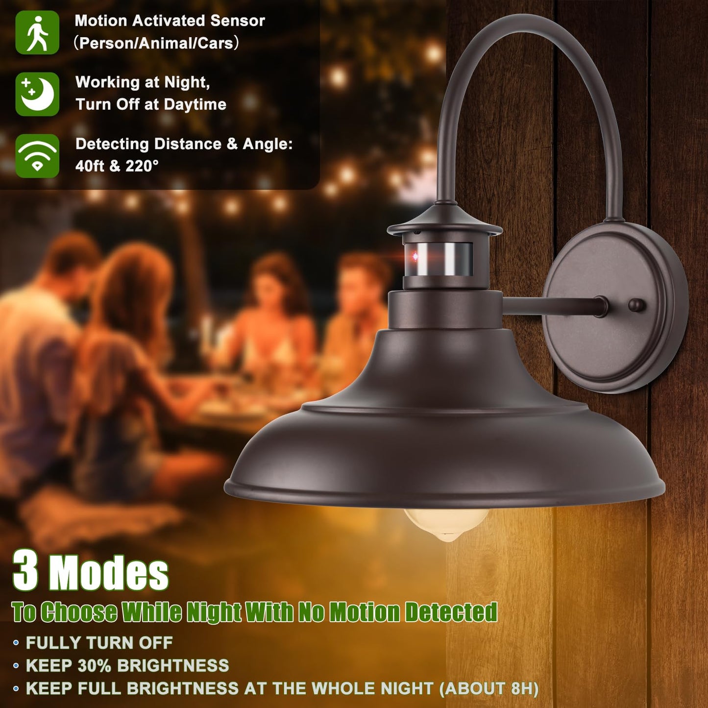 Yolsunes Outdoor Barn Lights - Oil Rubbed Bronze, Motion Sensor, 12in Wall Mount, 2 Pack, Metal Fixture
