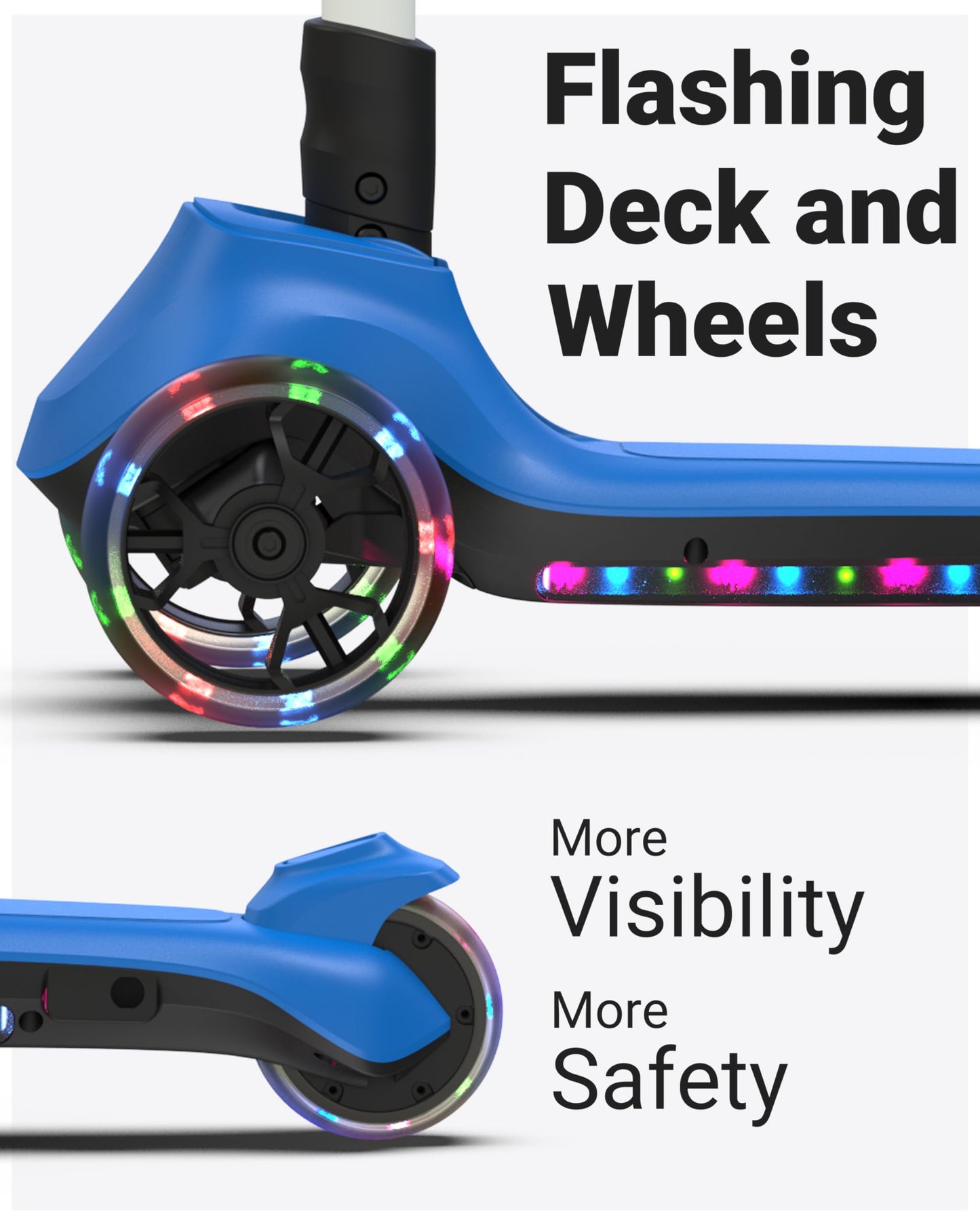 ELECOSMOS Electric Scooter for Kids Ages 5-8, 3 Extra Wide Light Up Wheels & LED Deck, 3 Heights Adjustable, 5 MPH, Super Lightweight Foldable E-Scooter for Kids, Toddlers, Girls, Boys, Black