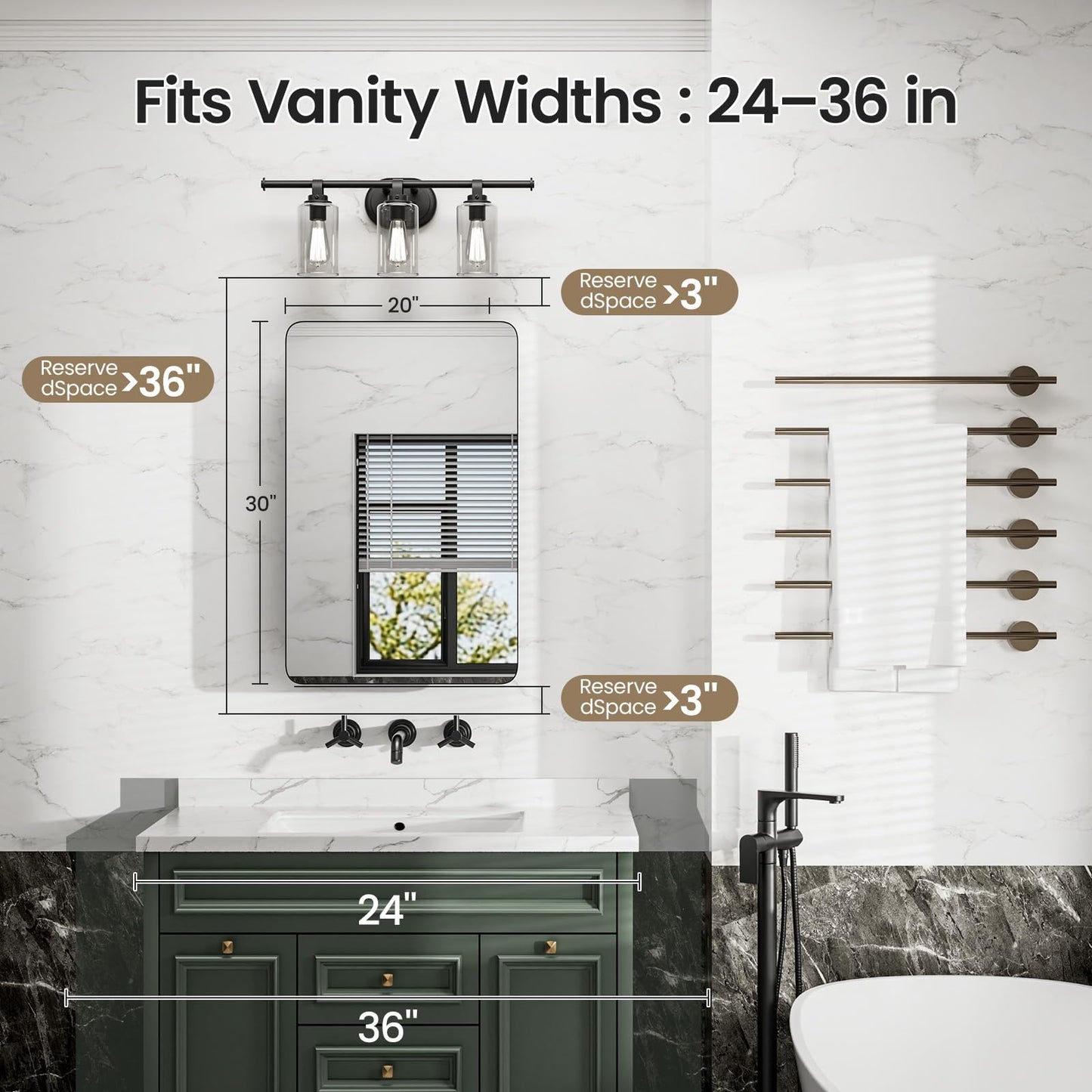 GoTiling Bathroom Medicine Cabinet with Mirror, 20x30 Inch Recessed or Surface Mount Wall Organizer, Fits Tall Bottles, 6 Adjustable Glass Shelves, Soft Close DTC Hinges, Matte Black, Pre-Assembled