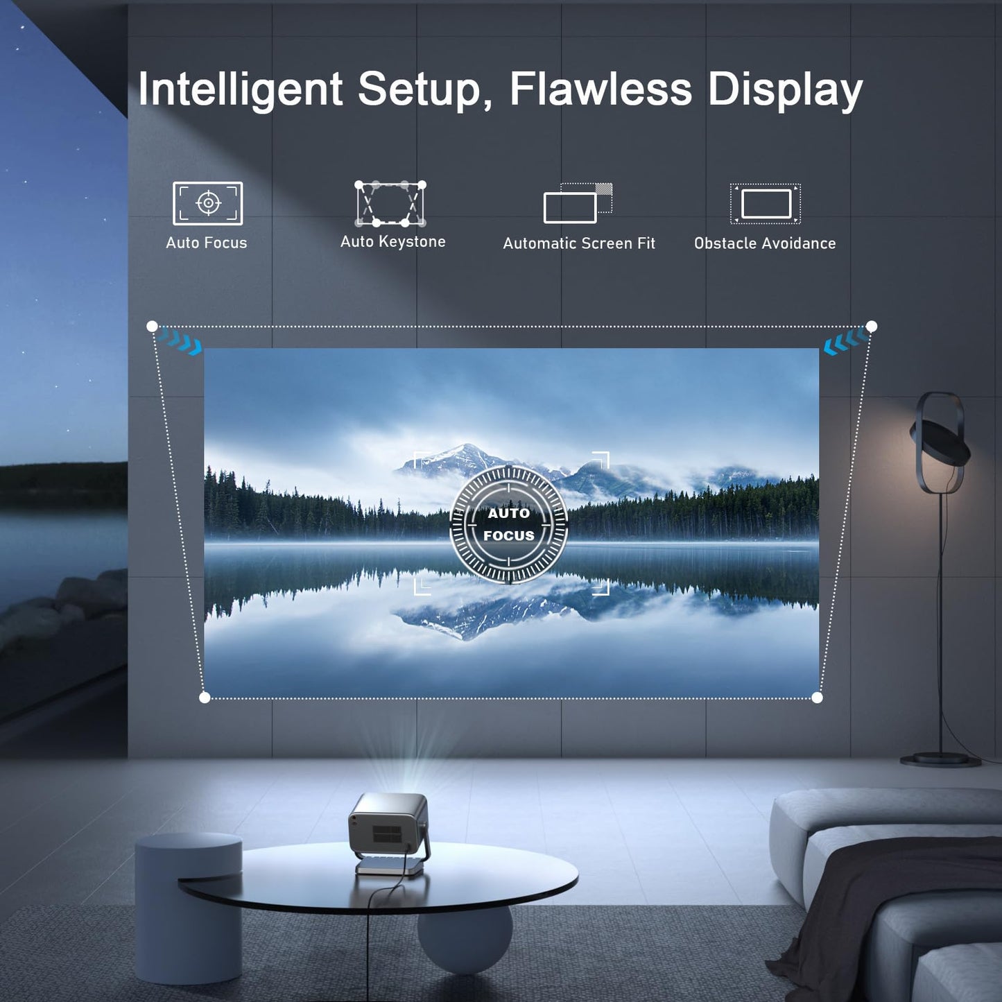 [Now with Netflix & 3000 ANSI] 4K Projector with WiFi and Bluetooth, Auto Focus Keystone & Dolby Audio, Smart Outdoor Projector with Adjustable Stand for Home Bedroom (grey）
