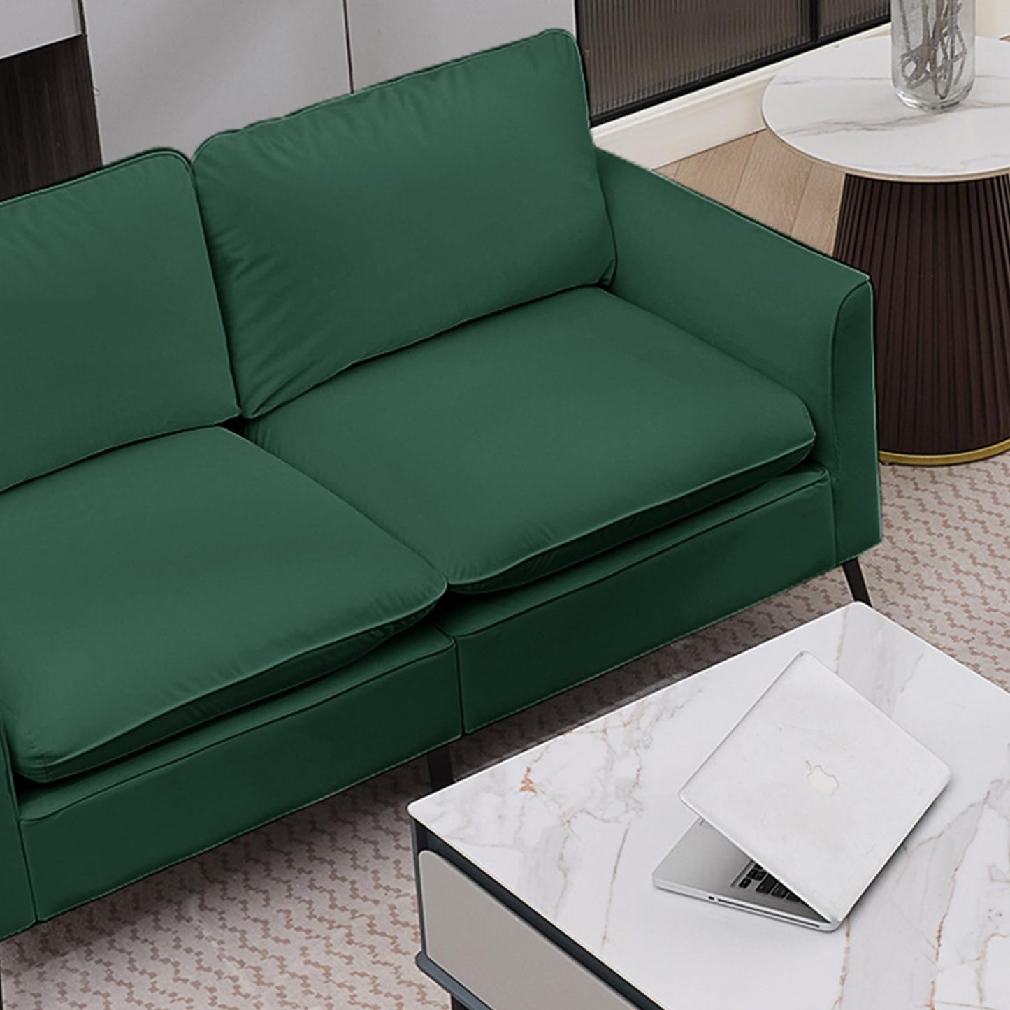 KEIKI Faux Leather Sofa Couch, Living Room Furniture Sectional Sofa Sets of 3 Pcs, Mid Century Modern Decor Sofa Couches, Loveseat & Accent Chair for Small Space, Apartment, Office, Green