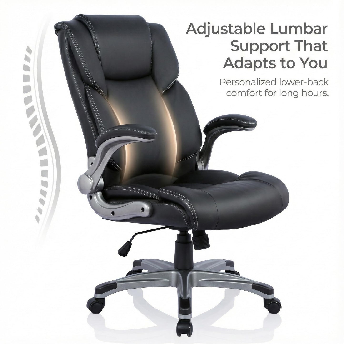 COLAMY Ergonomic Executive Office Chair with Lumbar Support, Flip-Up Arms, Bonded Leather High Back Desk Chair for Home Office & Workstation, Computer Chair for Adults Men Women, Black