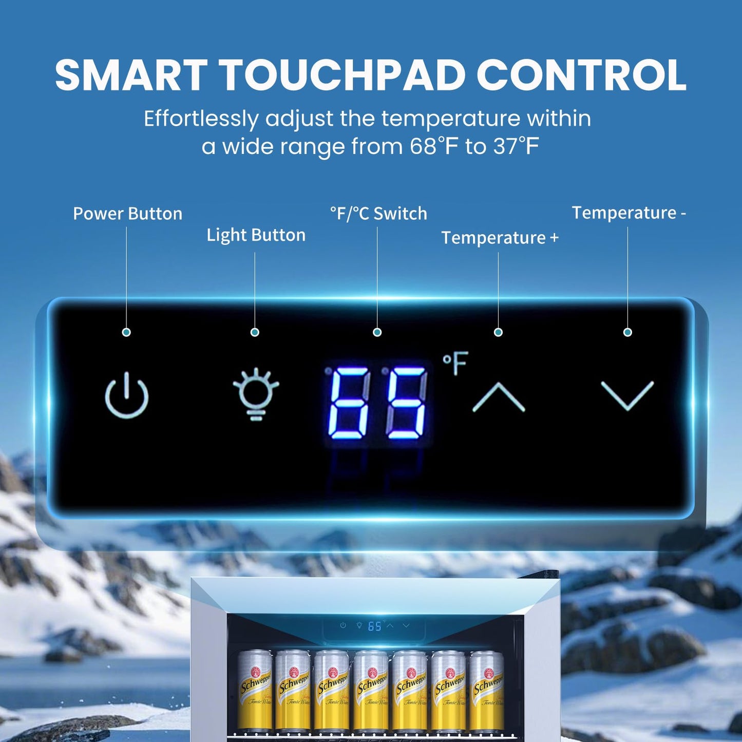 Beverage Refrigerator Cooler,Mini Fridge,Free Standing,123can/3 Cu. Ft,Cools Down To 37 ℉,LED Touchscreen Digital Temp Control,Under Counter,Double-layer Glass Door,Adjustable Shelves,Stainless Steel